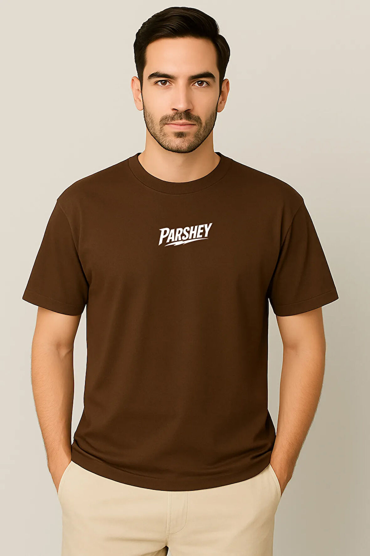 Erkek - Kadın Unisex Parshey Baskılı Yarım Kollu Bisiklet Yaka %100 Pamuk Oversize T-shirt