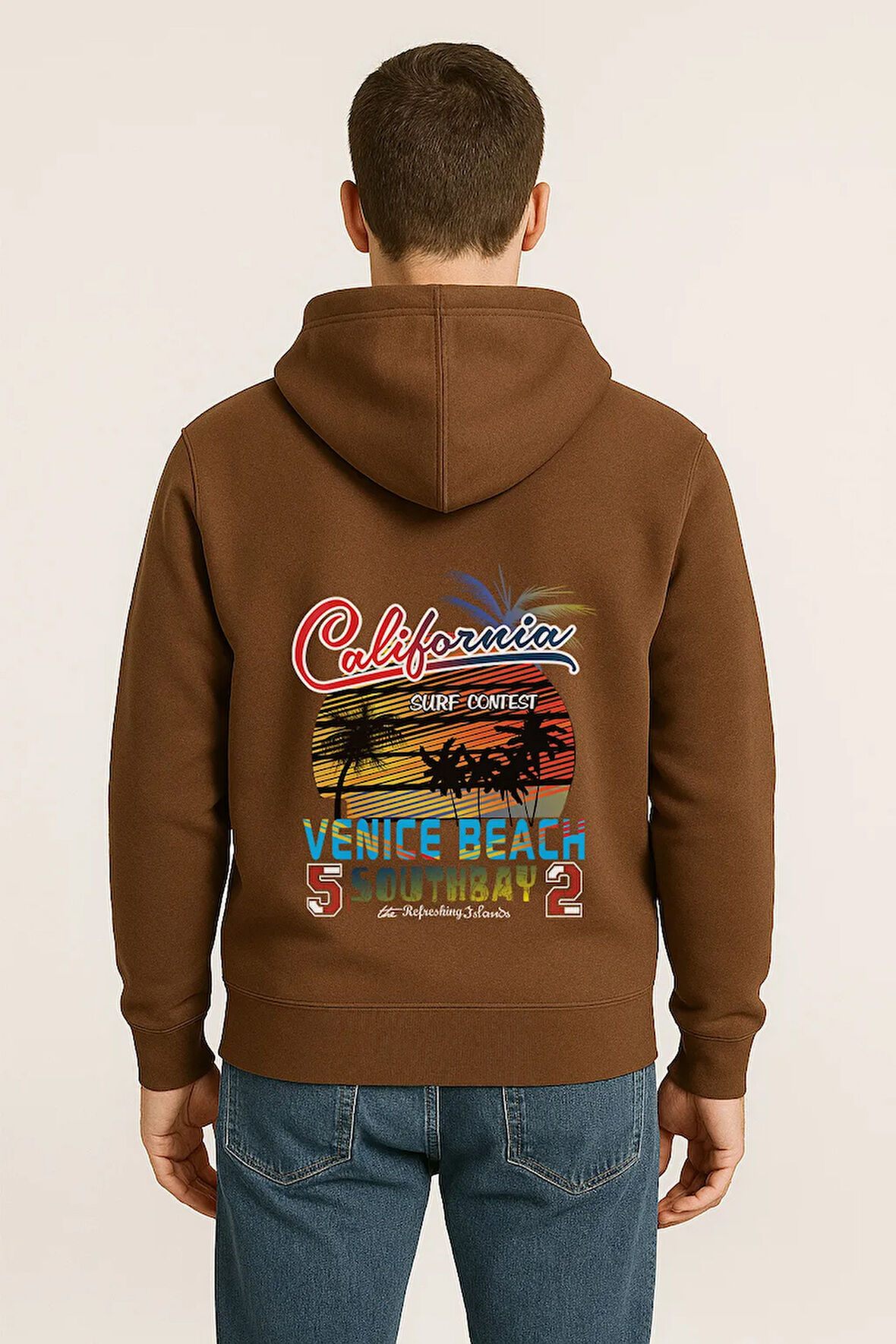 California Venice Beach Baskılı Oversize Hoodie – Retro Surf Tarzı Unisex Kapüşonlu