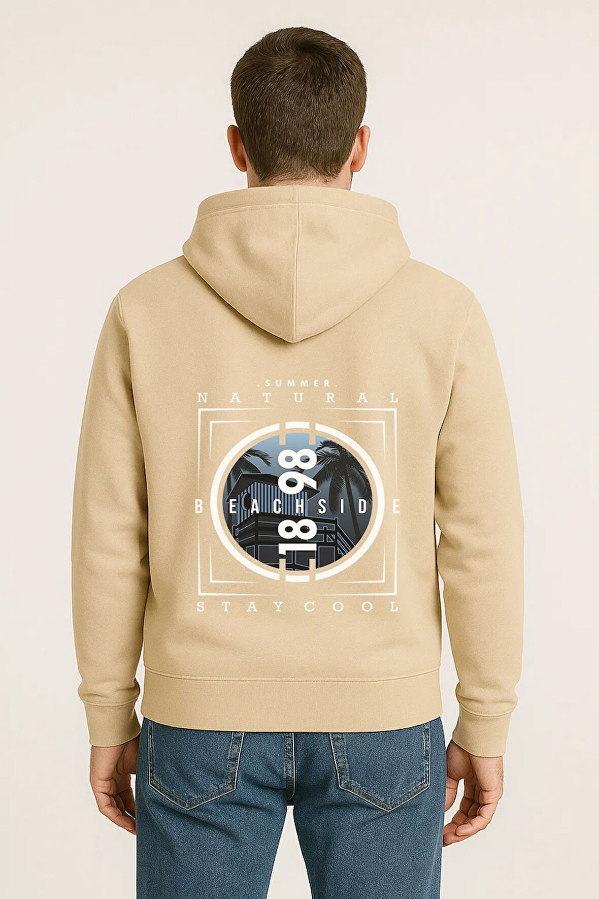 Unisex Oversize Hoodie – Beachside Stay Cool Yaz Baskılı Unisex Kapüşonlu Sweatshirt
