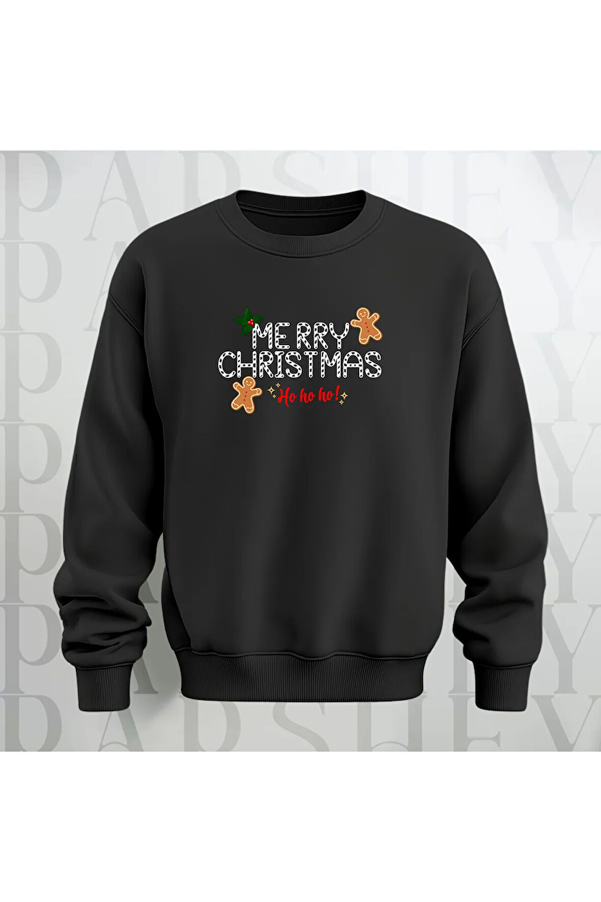 Merry Christmas Desenli Bisiklet Yaka Unisex Oversize Sweatshirt 3 İplik Şardonlu