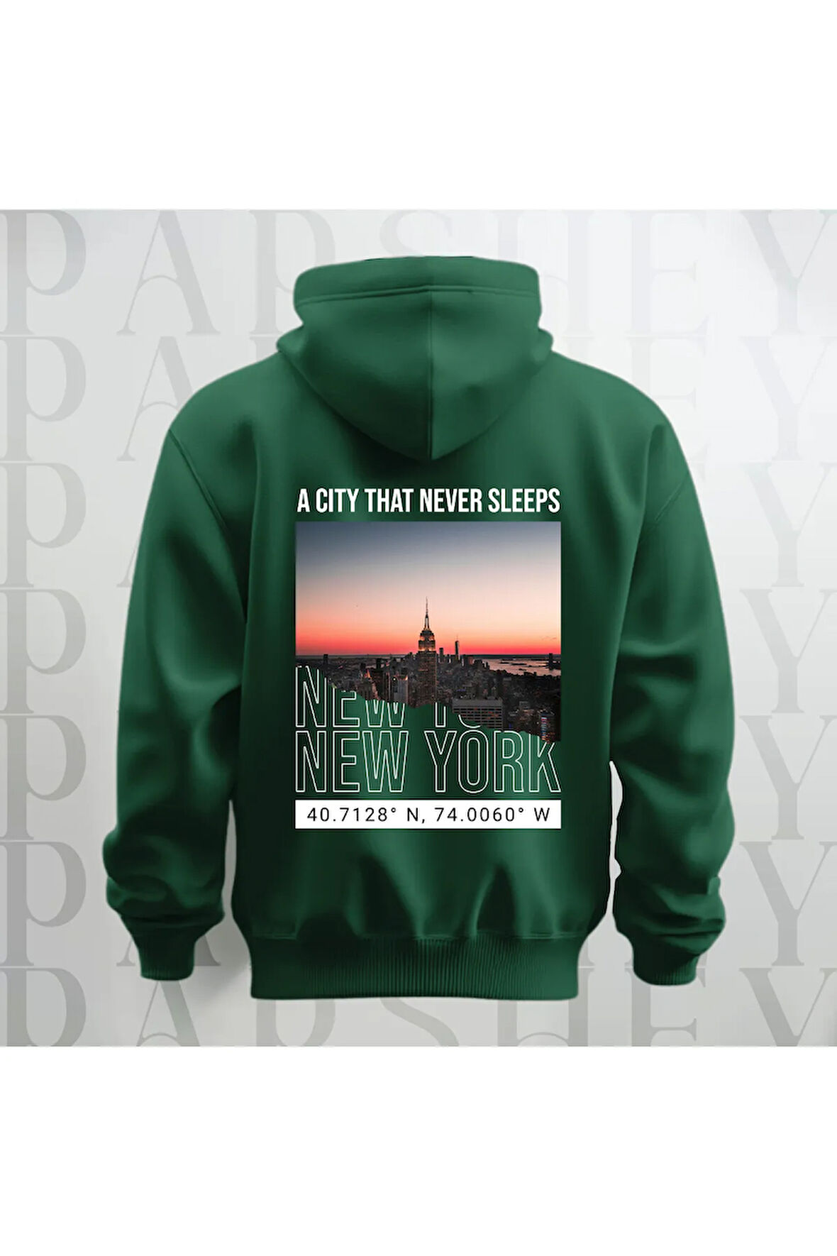 Uyumayan Şehir New York Baskılı Kapüşonlu Oversize Sweatshirt Hoodie Kalın Kumaş 3 İplik Şardonlu