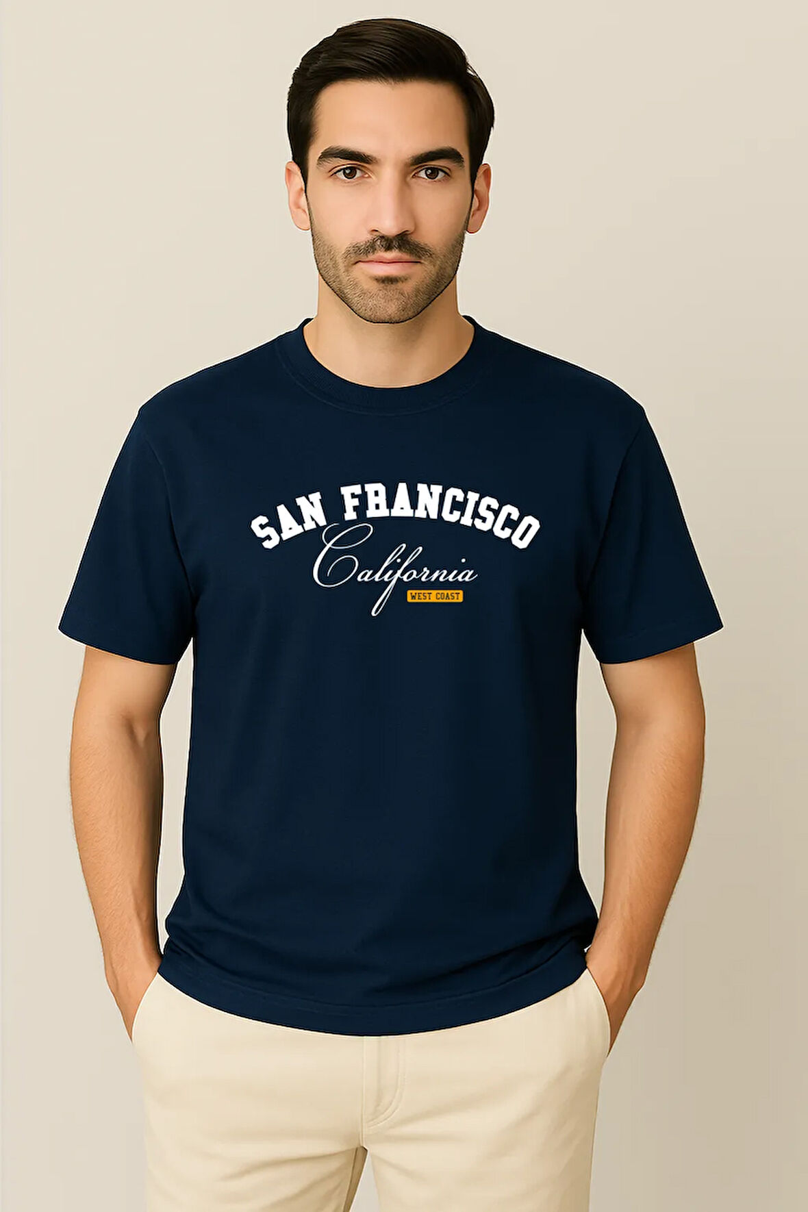 Erkek - Kadın %100 Pamuk San Francisco Baskılı Yarım Kollu Bisiklet Yaka T-Shirt