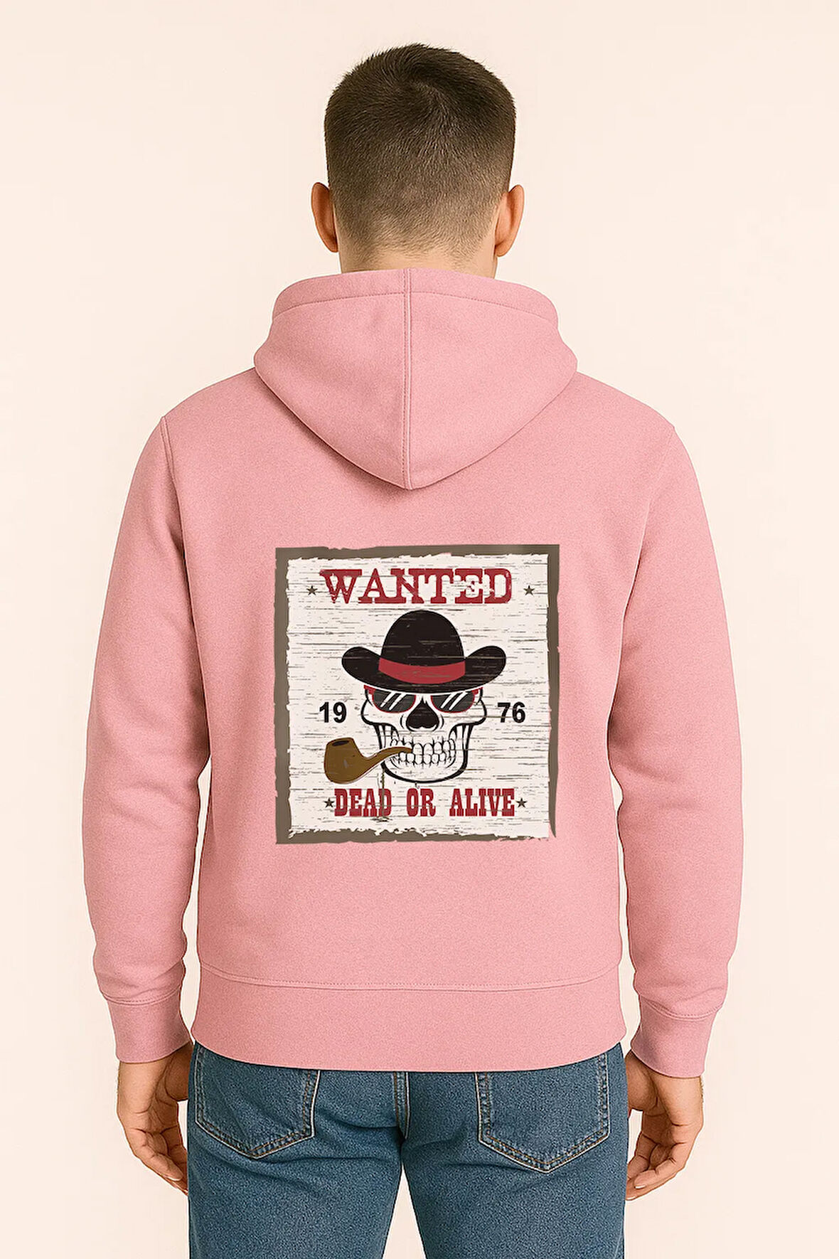 Wanted Dead or Alive Baskılı Oversize Hoodie – Retro Kovboy Tarzı Unisex Kapüşonlu Sweatshirt