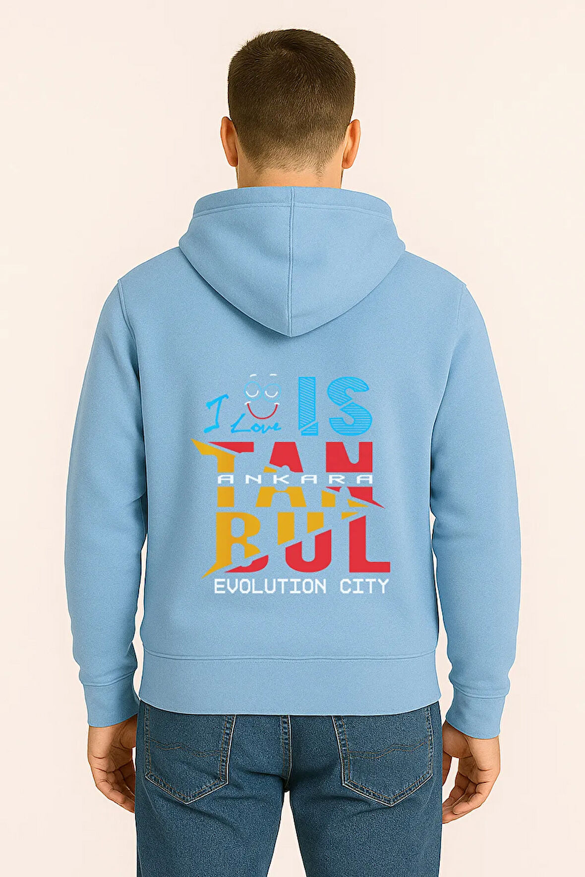 I Love İstanbul Evolution City Baskılı Oversize Hoodie – Unisex Kapüşonlu Sweatshirt