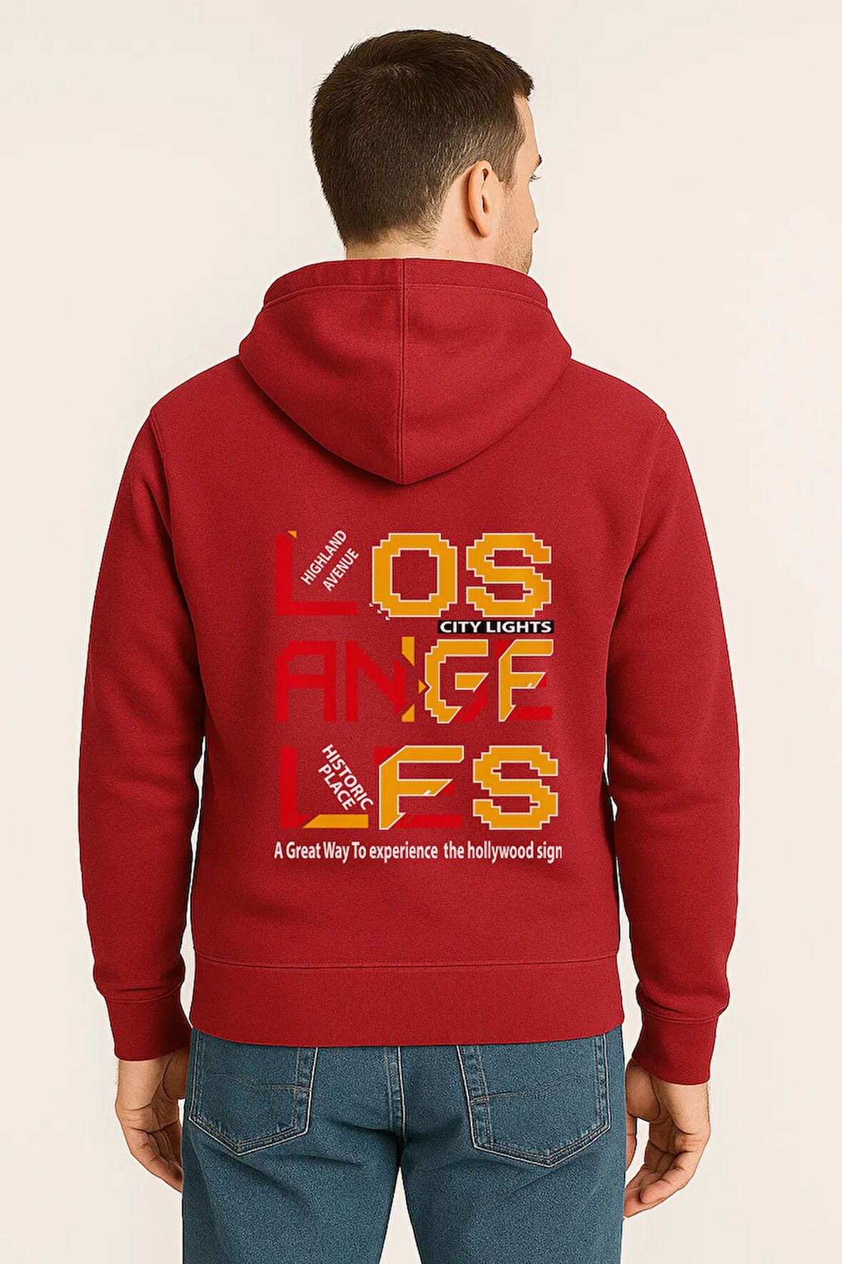 Los Angeles City Lights Baskılı Oversize Hoodie – Unisex Sokak Stili Kapüşonlu Sweatshirt