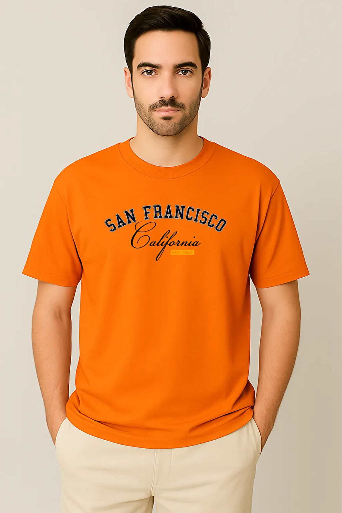 Erkek - Kadın %100 Pamuk San Francisco Baskılı Yarım Kollu Bisiklet Yaka T-Shirt