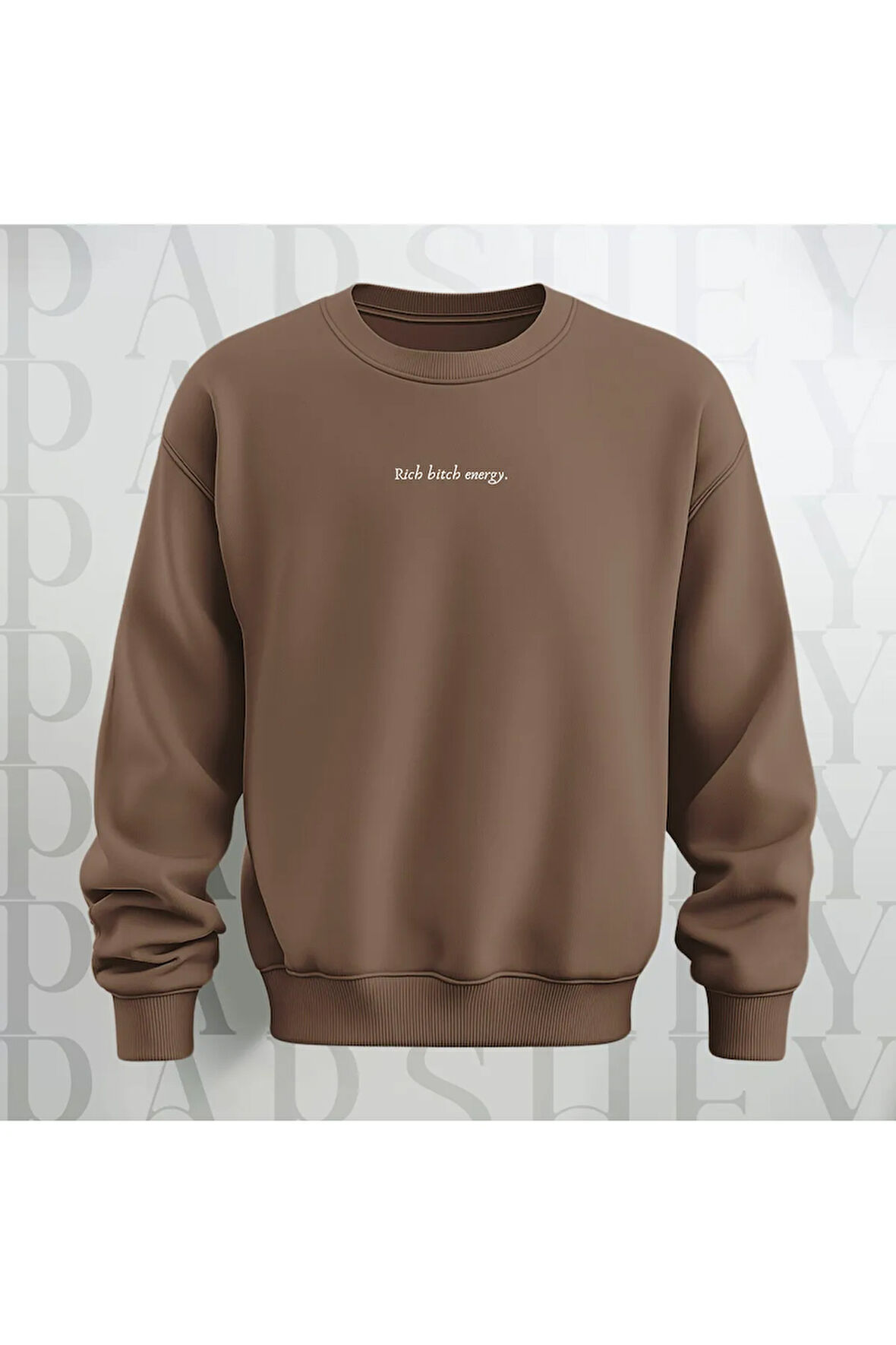 Unisex Rich Energy Yazı Baskılı Bisiklet Yaka Sweatshirt 3 İplik Şardonlu Oversize Kalıp