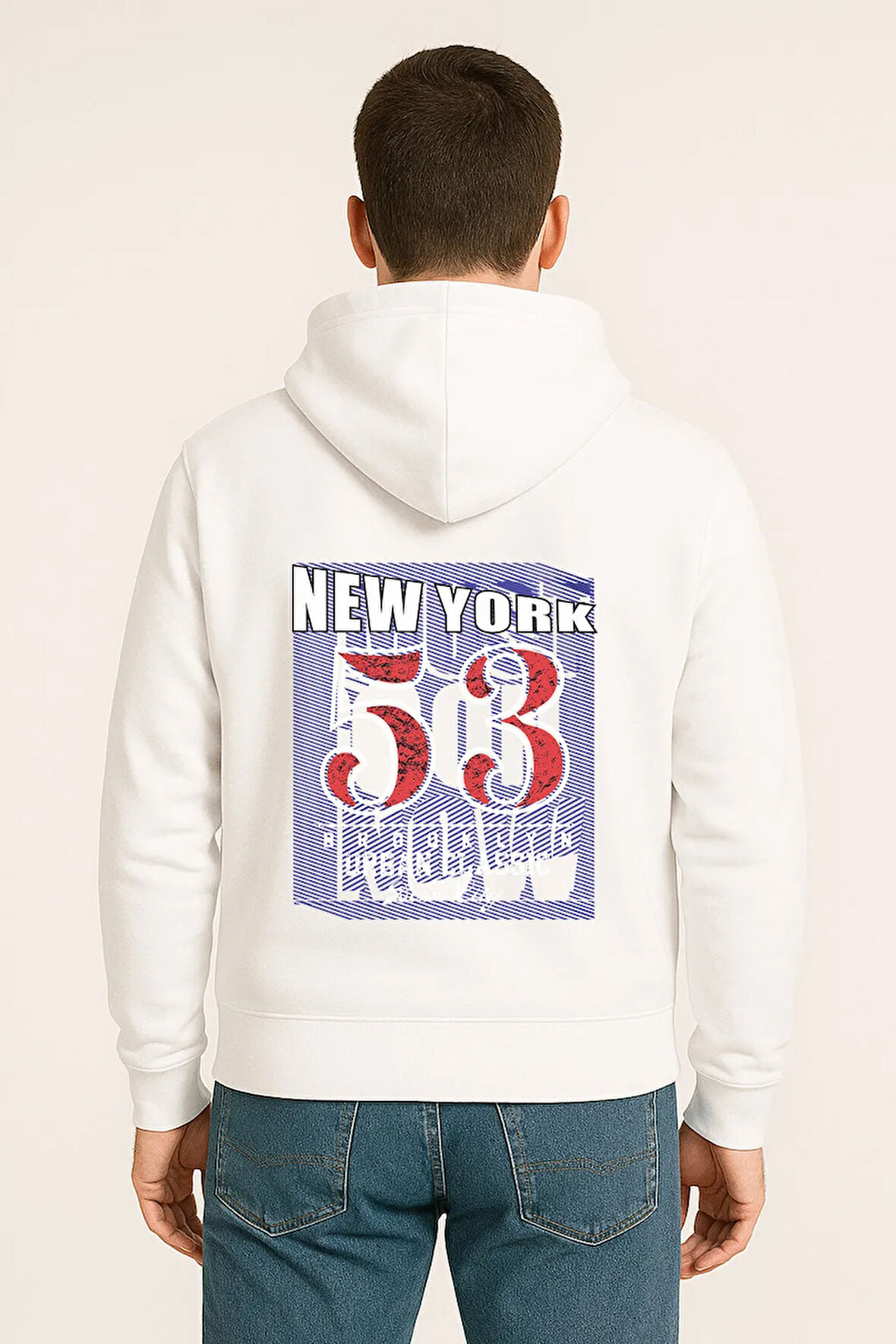Unisex Oversize Hoodie – New York 53 Baskılı Kapüşonlu Sweatshirt