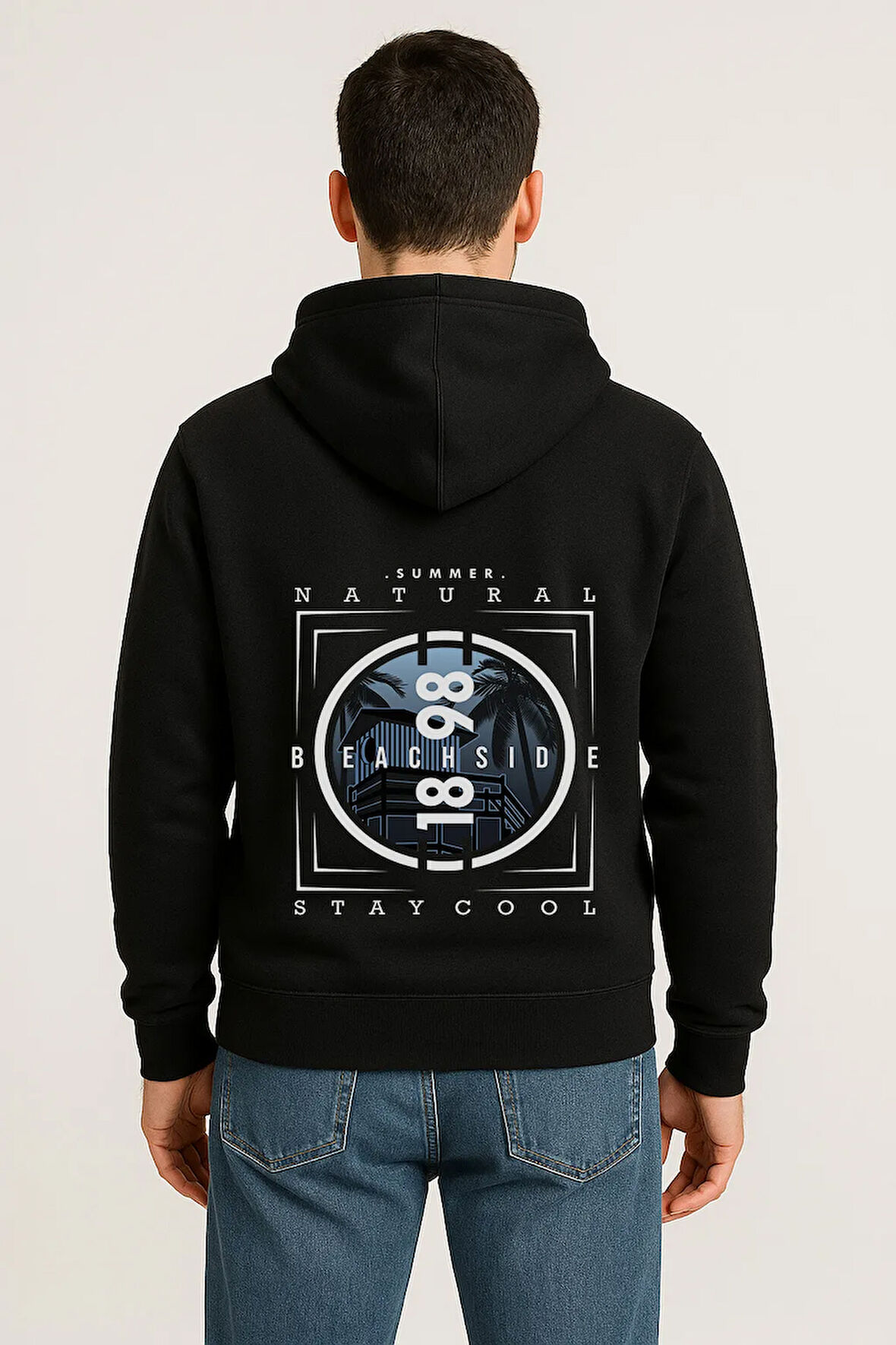 Unisex Oversize Hoodie – Beachside Stay Cool Yaz Baskılı Unisex Kapüşonlu Sweatshirt