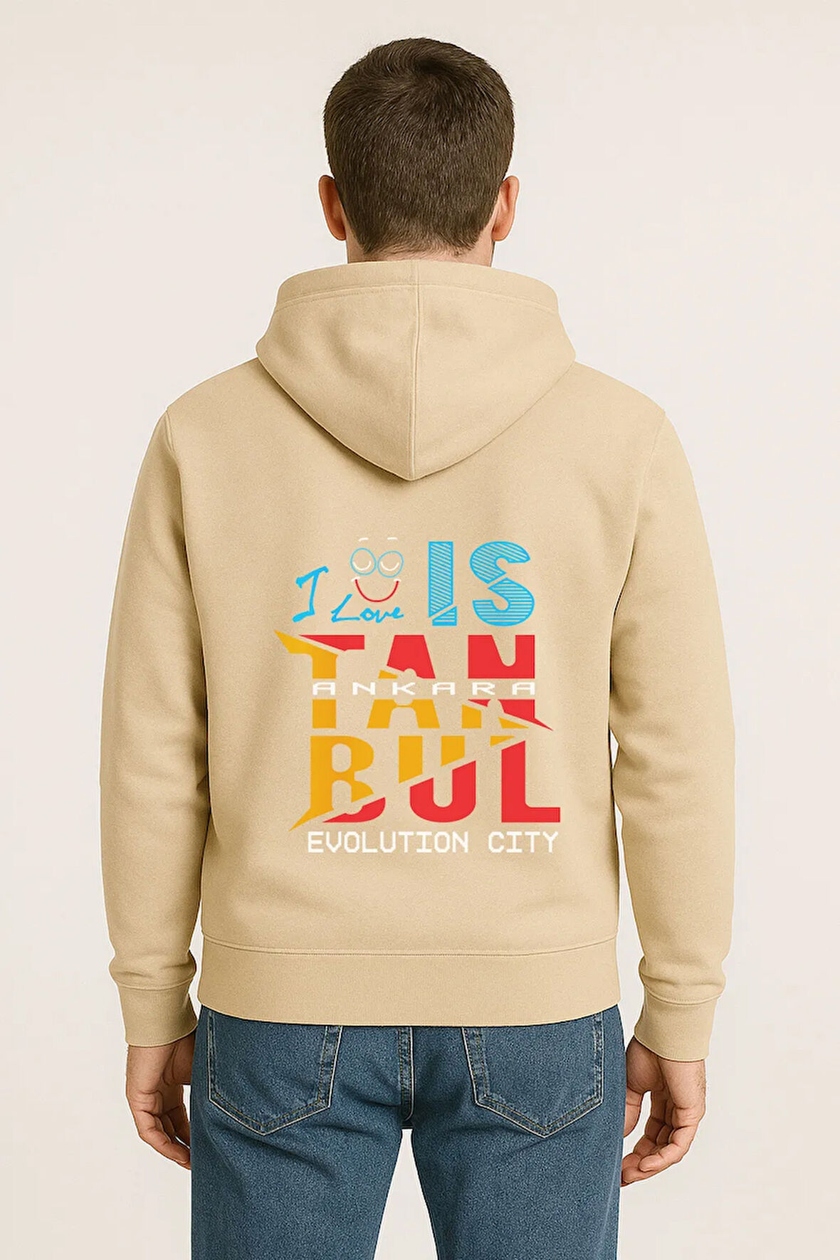 I Love İstanbul Evolution City Baskılı Oversize Hoodie – Unisex Kapüşonlu Sweatshirt