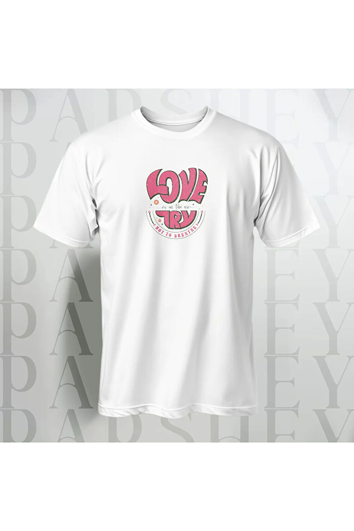Love Try Baskılı Unisex Yarım Kollu Bisiklet Yaka %100 Pamuk Oversize T-shirt
