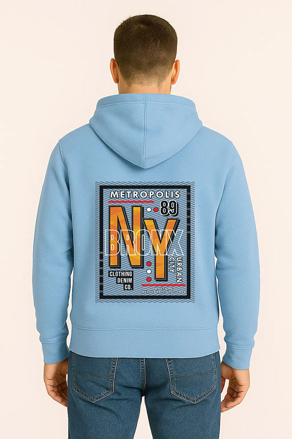NY Bronx Metropolis Baskılı Oversize Hoodie – Unisex Urban Kapüşonlu Sweatshirt