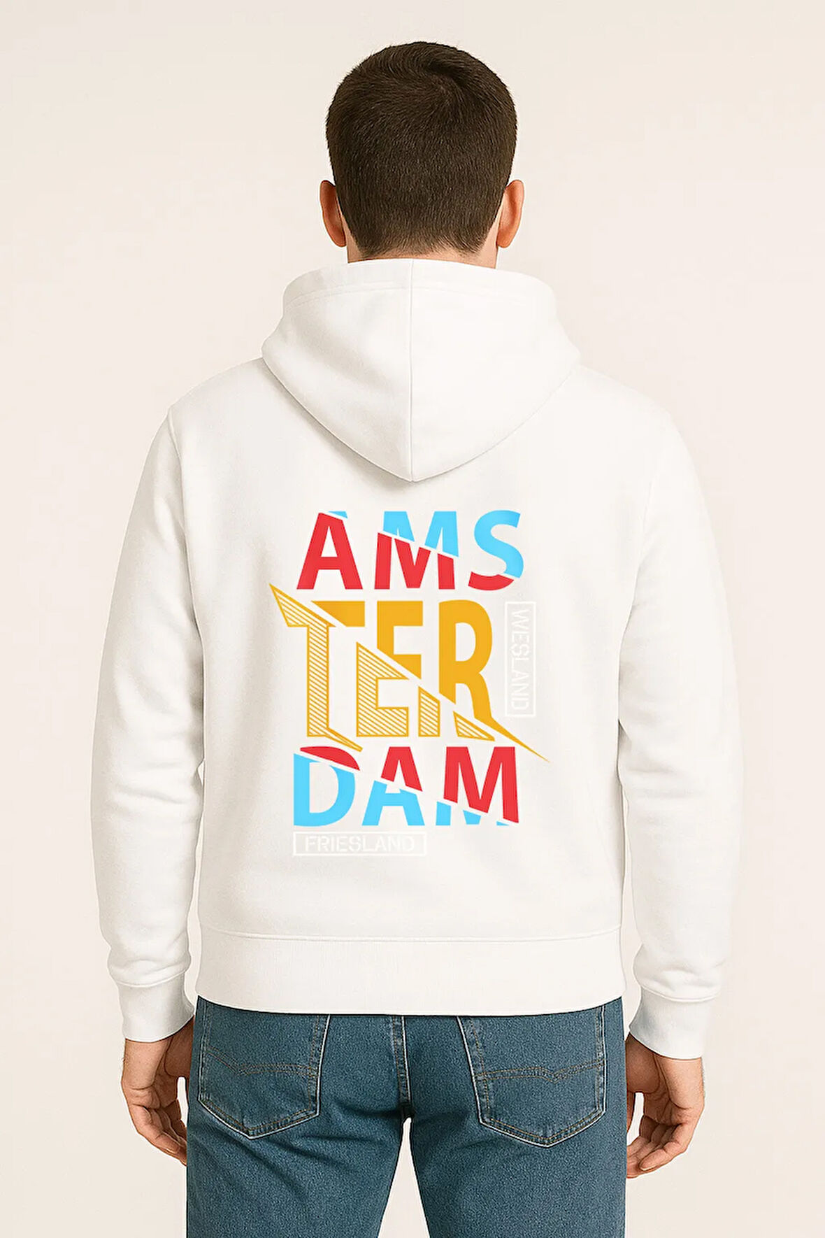 Amsterdam Renkli Baskılı Oversize Hoodie – Unisex Sokak Modası Kapüşonlu Sweatshirt