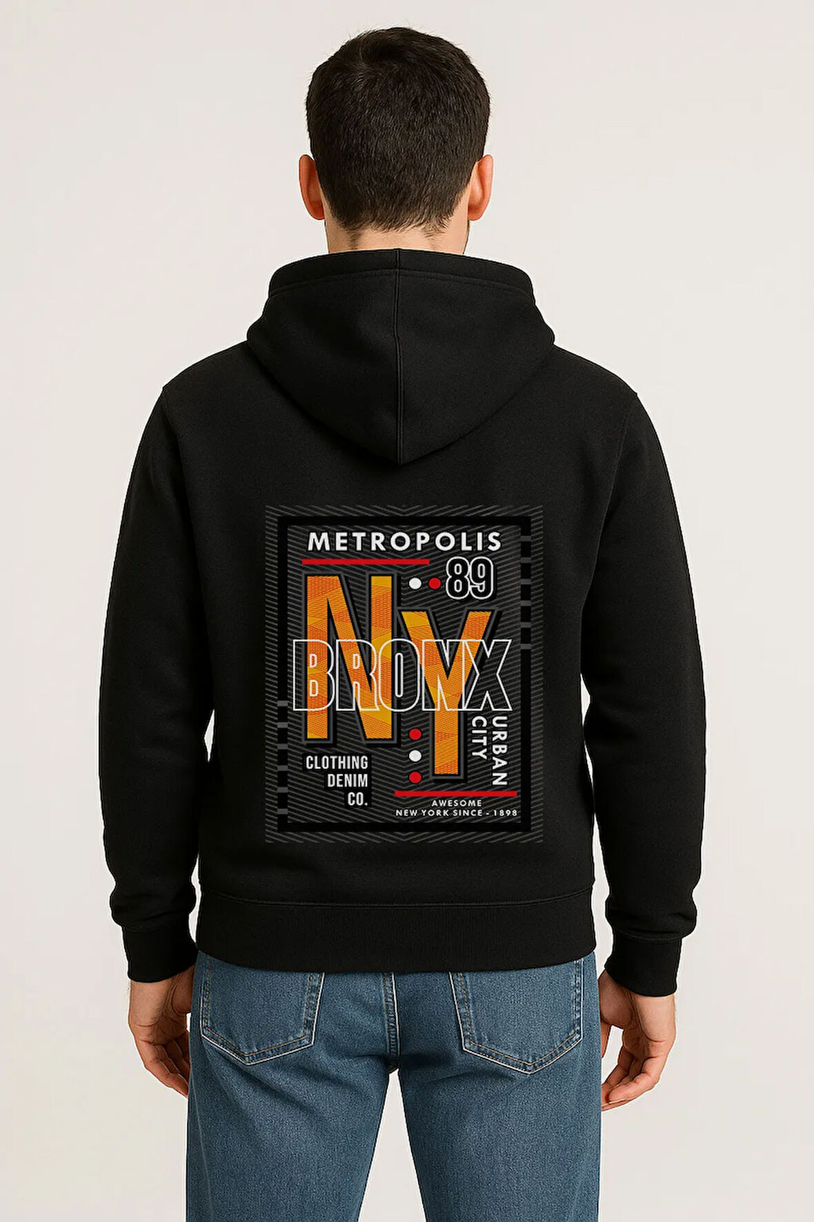 NY Bronx Metropolis Baskılı Oversize Hoodie – Unisex Urban Kapüşonlu Sweatshirt