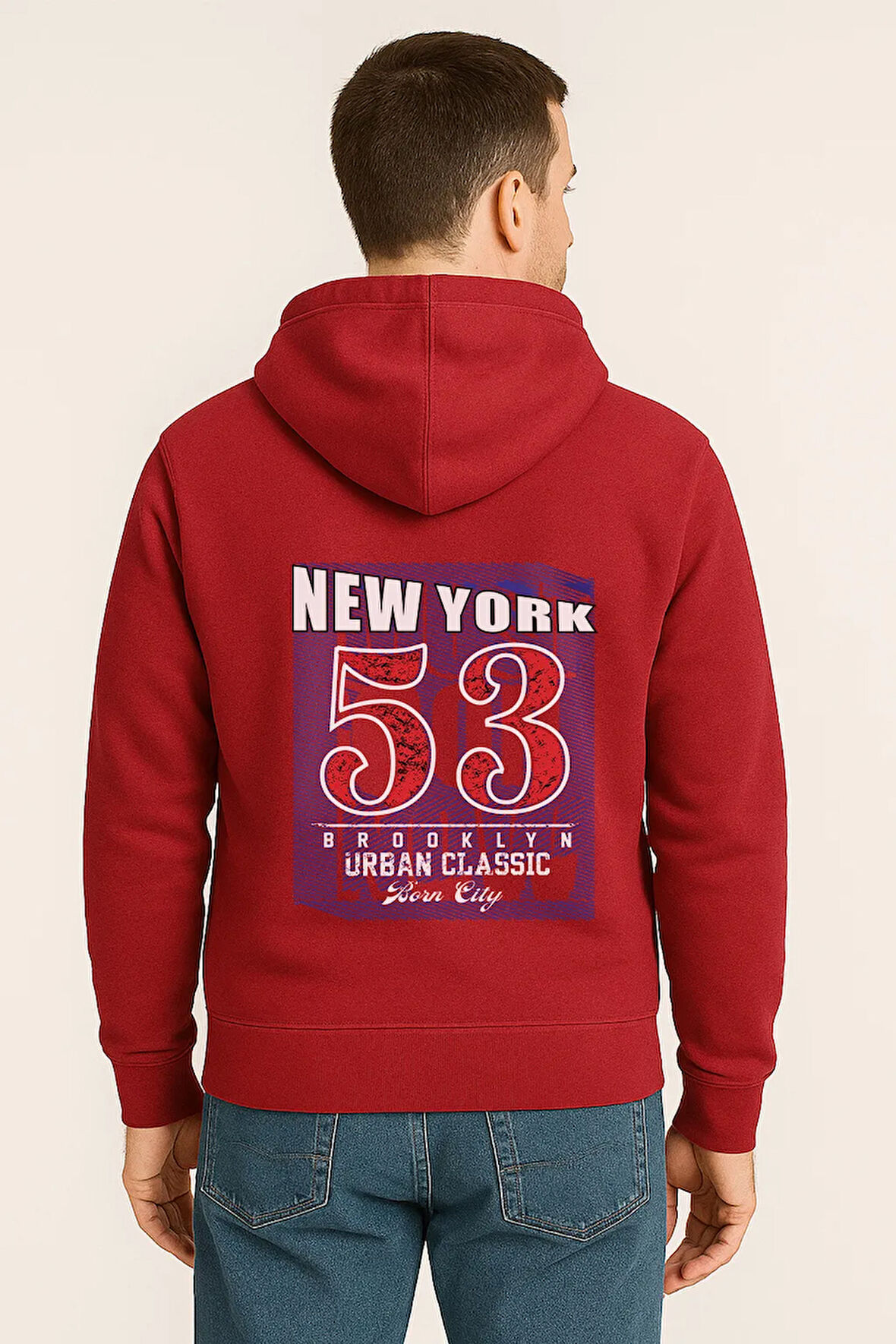 Unisex Oversize Hoodie – New York 53 Baskılı Kapüşonlu Sweatshirt