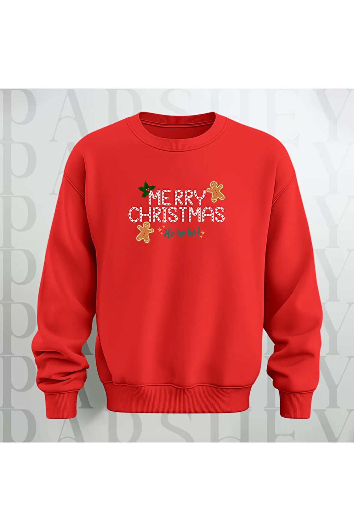 Merry Christmas Desenli Bisiklet Yaka Unisex Oversize Sweatshirt 3 İplik Şardonlu