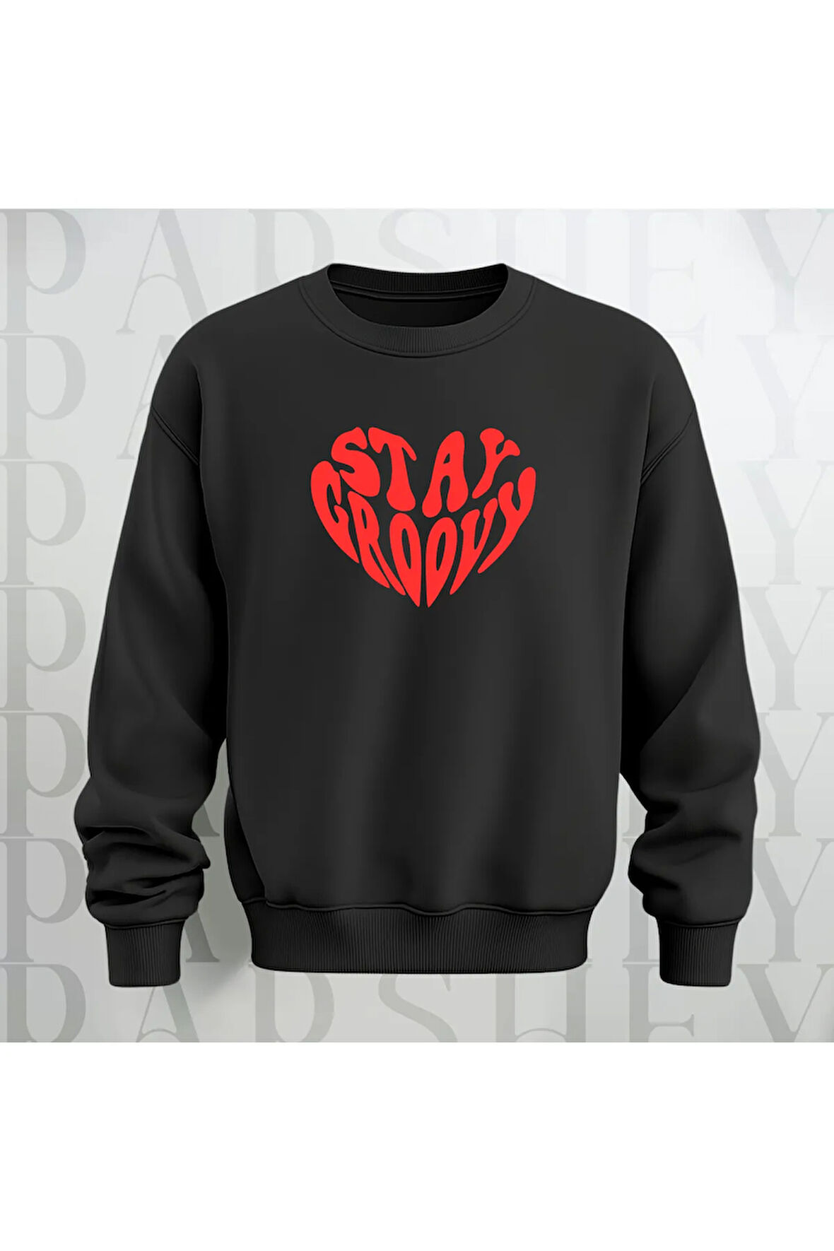 Stay Groovy Kalp Şekilli Baskılı Kalın Kumaş 3 İplik Oversize Unisex Bisiklet Yaka Sweatshirt