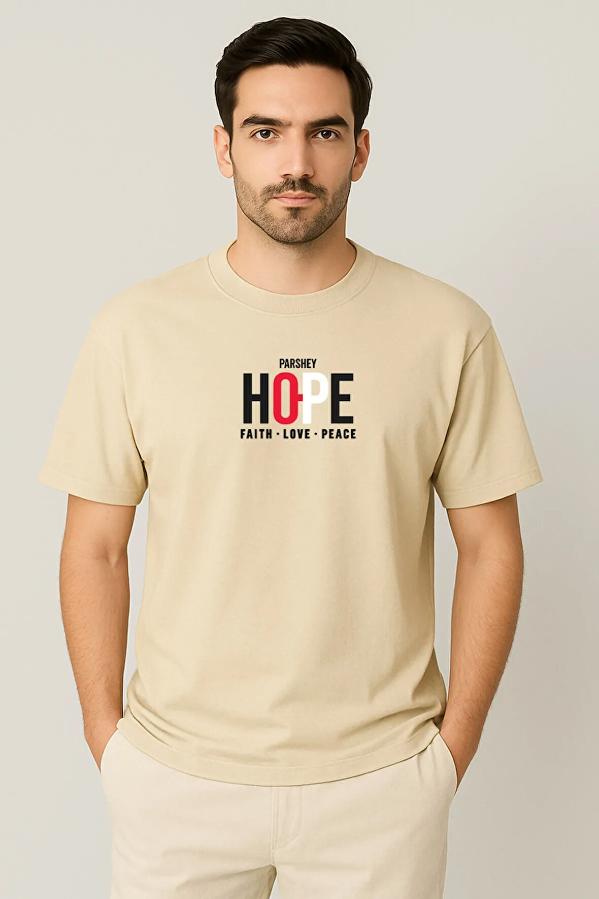 Erkek - Kadın Unisex HOPE Baskılı Yarım Kollu Bisiklet Yaka %100 Pamuk Oversize T-shirt