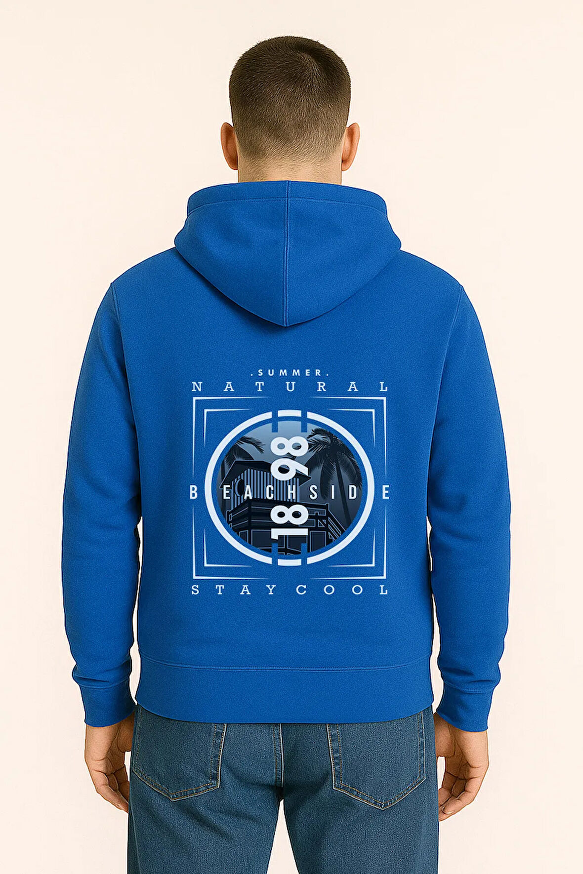 Unisex Oversize Hoodie – Beachside Stay Cool Yaz Baskılı Unisex Kapüşonlu Sweatshirt