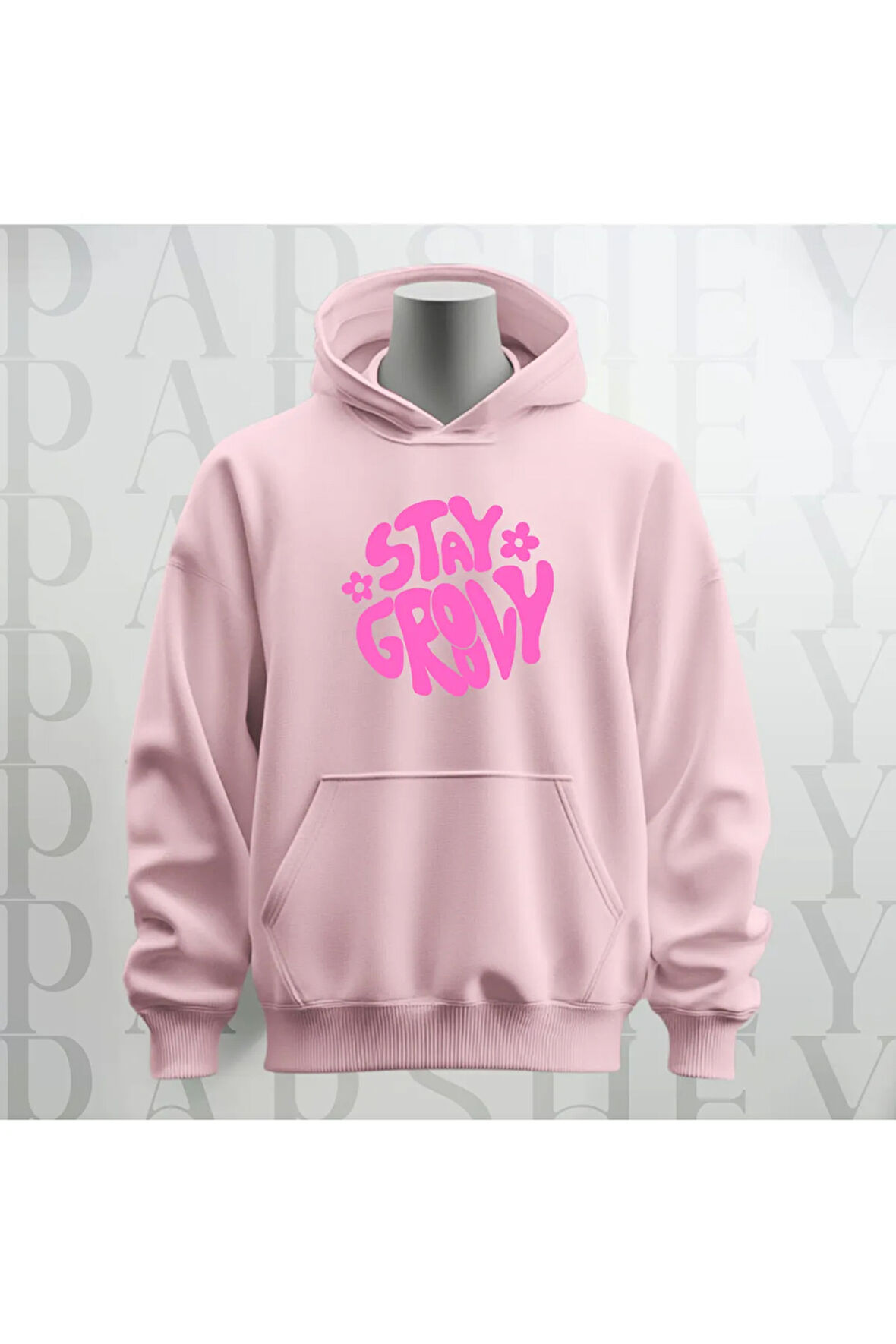 Stay Groovy Göğüs Baskılı Kapüşonlu Unisex Sweatshirt Hoodie Kalın Kumaş 3 İplik Şardonlu