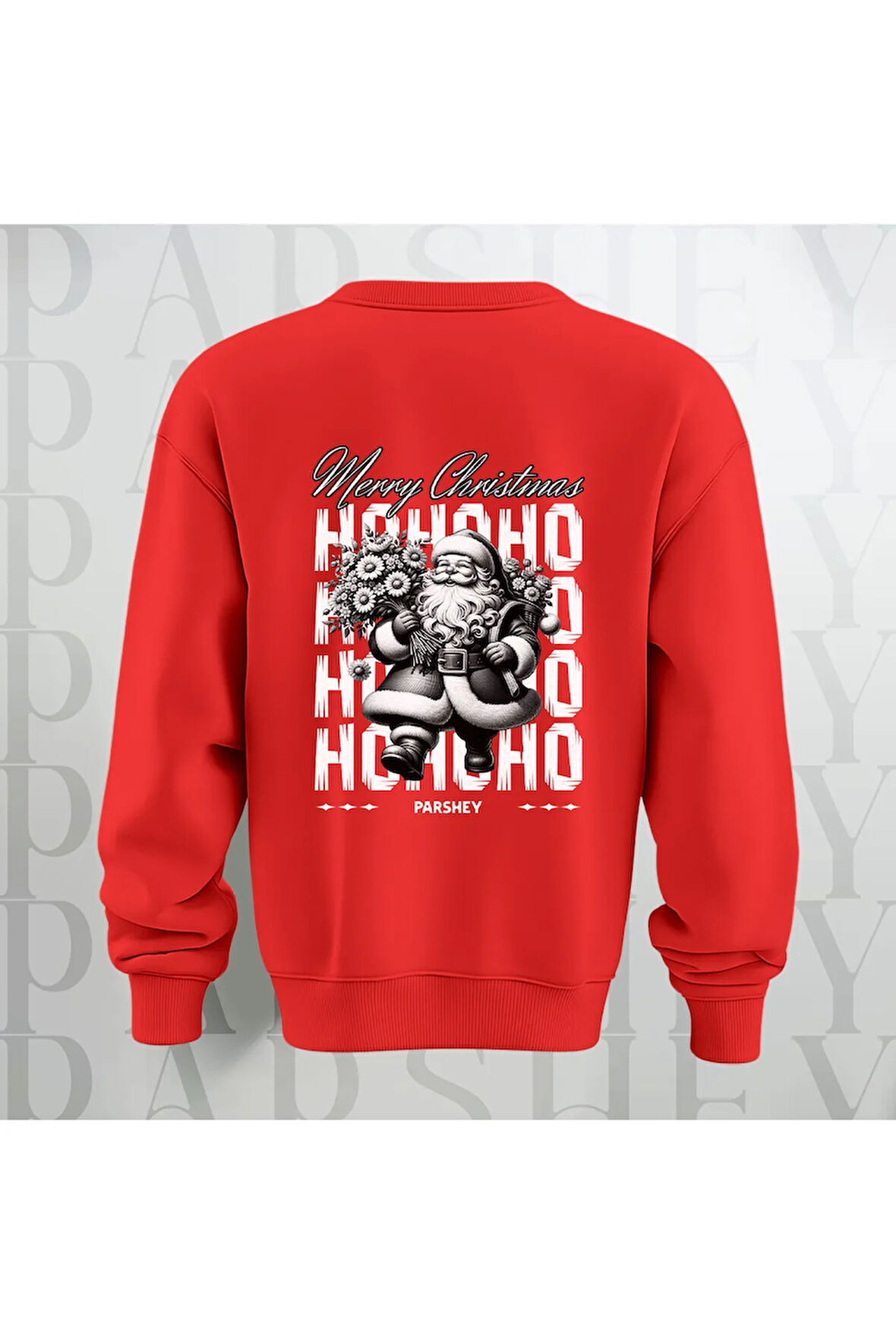 Merry Christmas Noel Baba Sırt Baskılı 3 İplik Şardonlu Oversize Bisiklet Yaka Sweatshirt