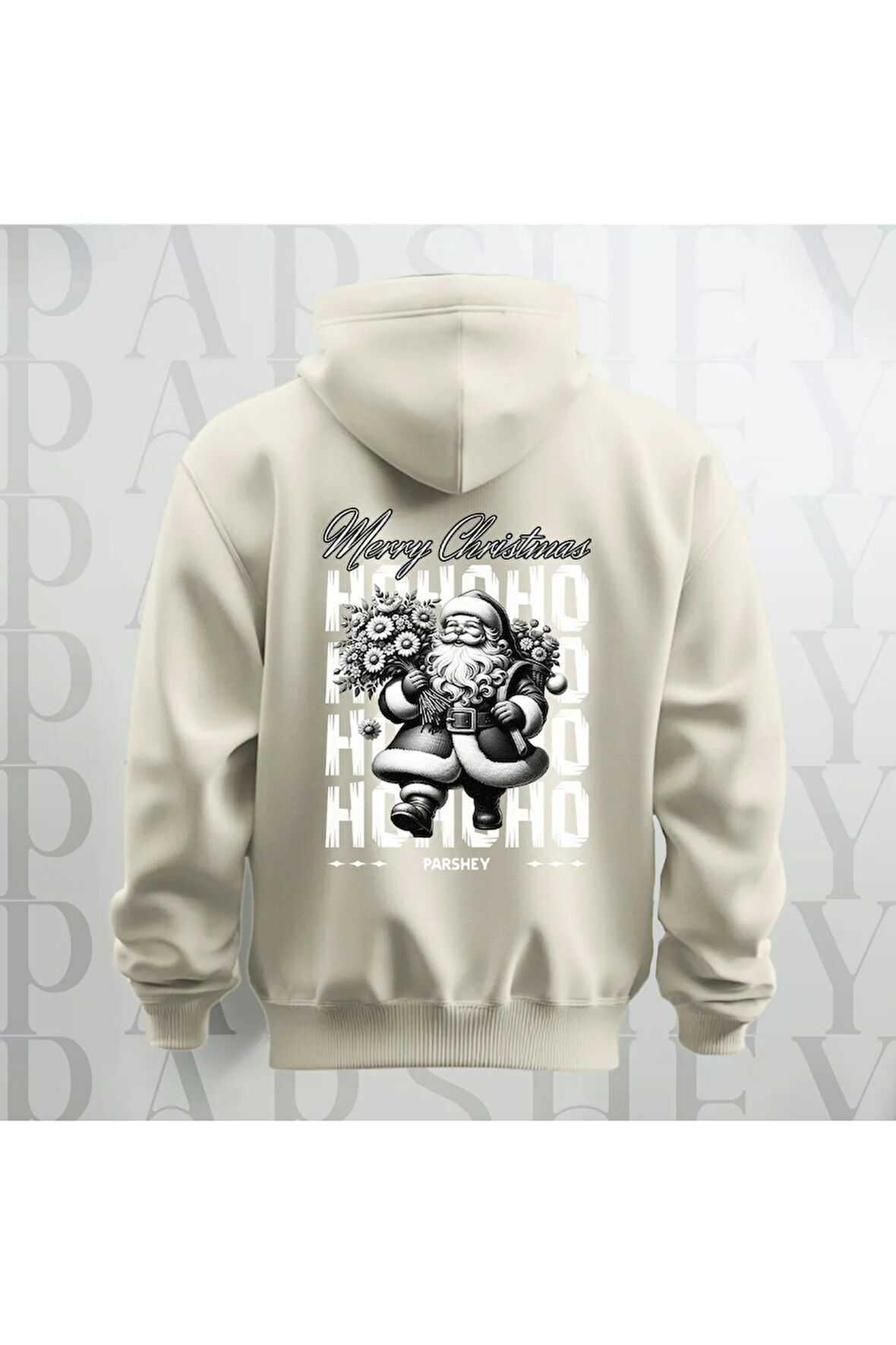 Merry Christmas Noel Baba Baskılı Kapüşonlu Oversize Sweatshirt Hoodie Kalın Kumaş 3 İplik Şardonlu