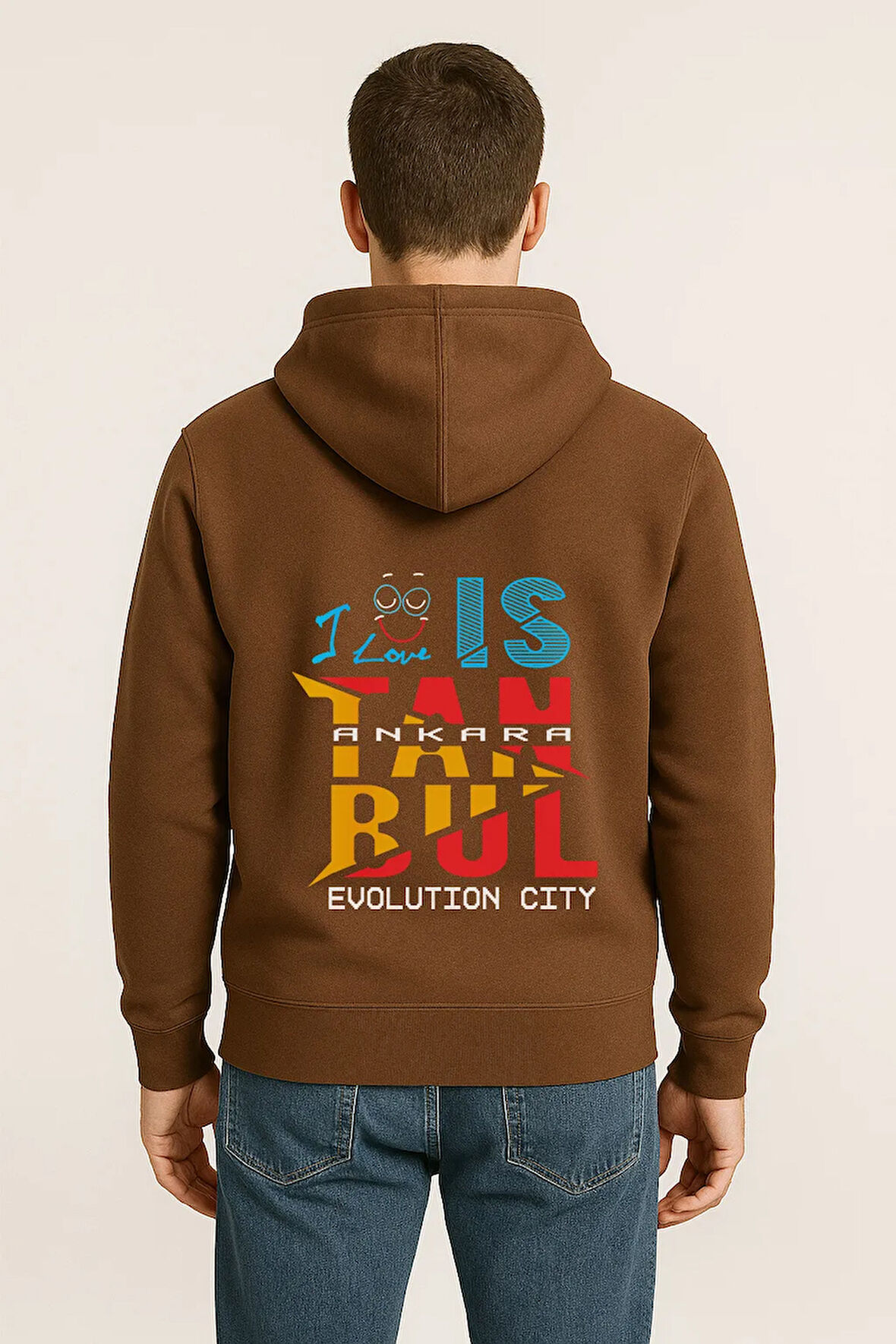 I Love İstanbul Evolution City Baskılı Oversize Hoodie – Unisex Kapüşonlu Sweatshirt