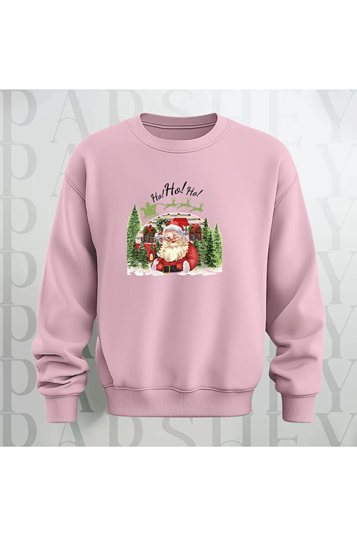 Noel Baba Ho Ho Ho! Baskılı Bisiklet Yaka Unisex Kalın Kumaş Oversize Sweatshirt 3 İplik Şardonlu