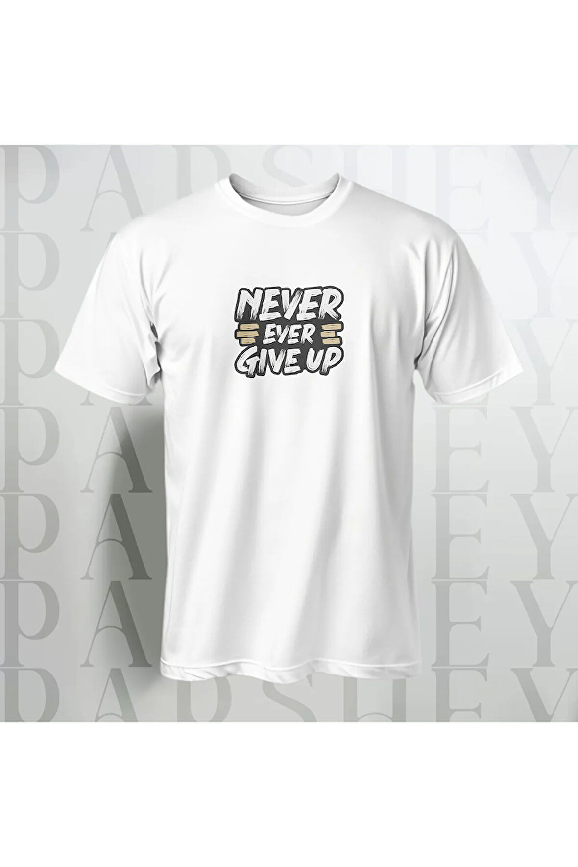 Never Give Up Göğüs Baskılı Unisex Yarım Kollu Bisiklet Yaka %100 Pamuk Oversize T-shirt