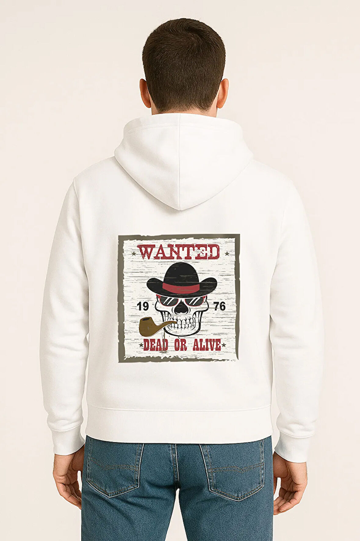 Wanted Dead or Alive Baskılı Oversize Hoodie – Retro Kovboy Tarzı Unisex Kapüşonlu Sweatshirt