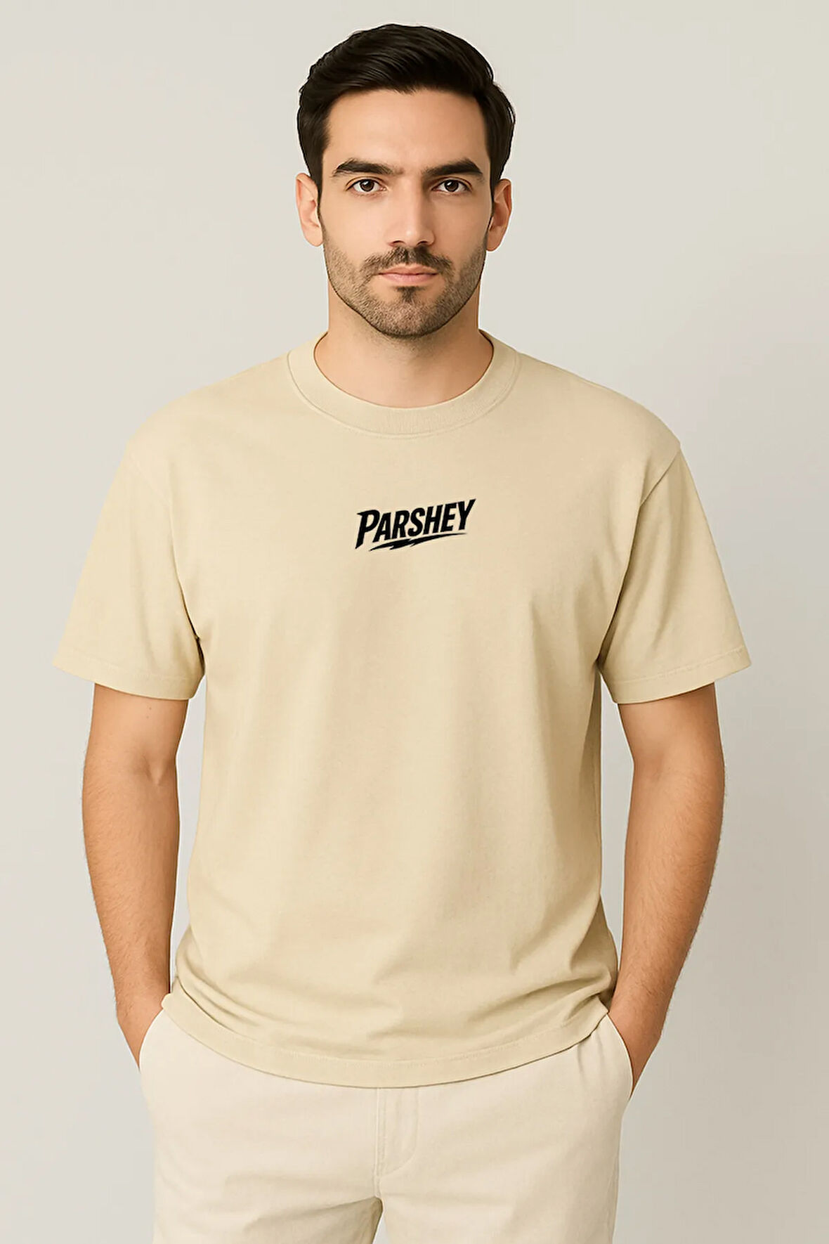 Erkek - Kadın Unisex Parshey Baskılı Yarım Kollu Bisiklet Yaka %100 Pamuk Oversize T-shirt