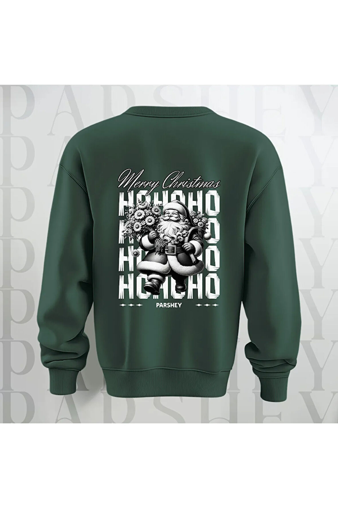 Merry Christmas Noel Baba Sırt Baskılı 3 İplik Şardonlu Oversize Bisiklet Yaka Sweatshirt