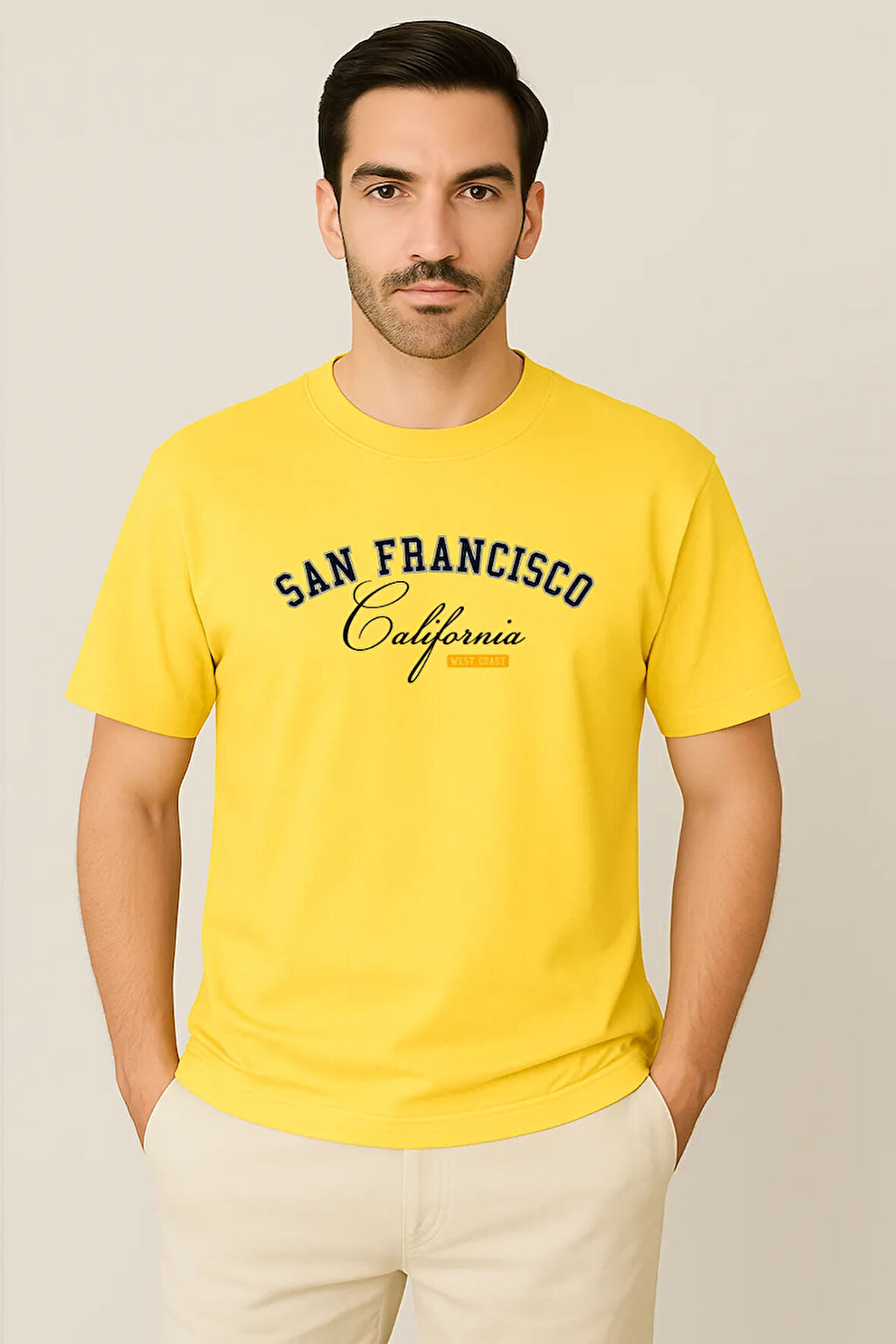 Erkek - Kadın %100 Pamuk San Francisco Baskılı Yarım Kollu Bisiklet Yaka T-Shirt