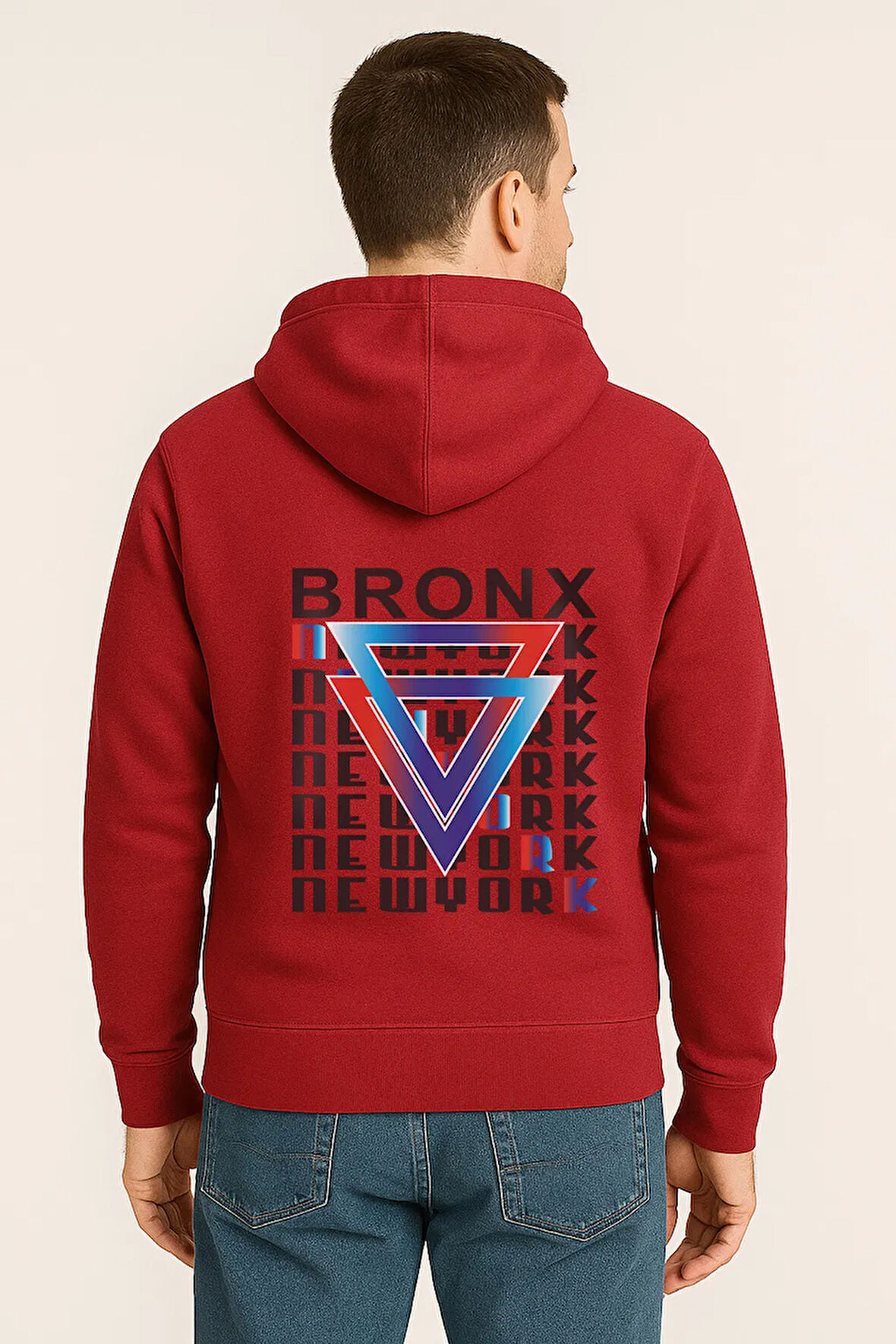 Bronx New York Baskılı Oversize Hoodie – Geometrik Renkli Arka Tasarım Unisex Kapüşonlu Sweatshirt