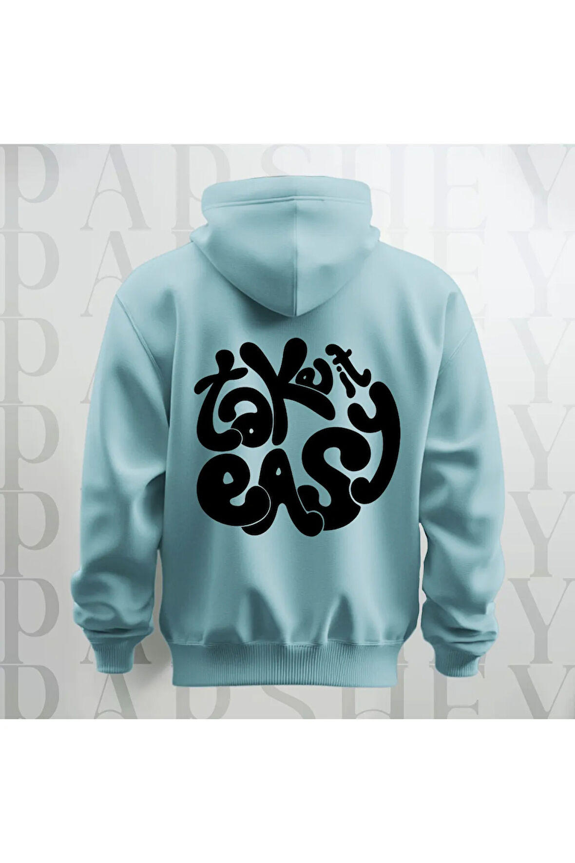 Take it Easy Yazı Sırt Baskılı Kapüşonlu Unisex Sweatshirt Hoodie Kalın Kumaş 3 İplik Şardonlu