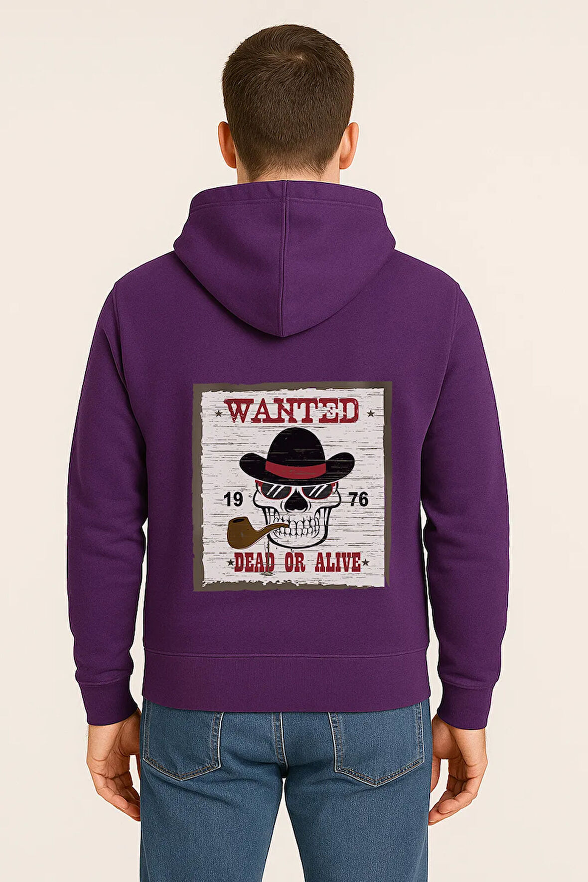 Wanted Dead or Alive Baskılı Oversize Hoodie – Retro Kovboy Tarzı Unisex Kapüşonlu Sweatshirt