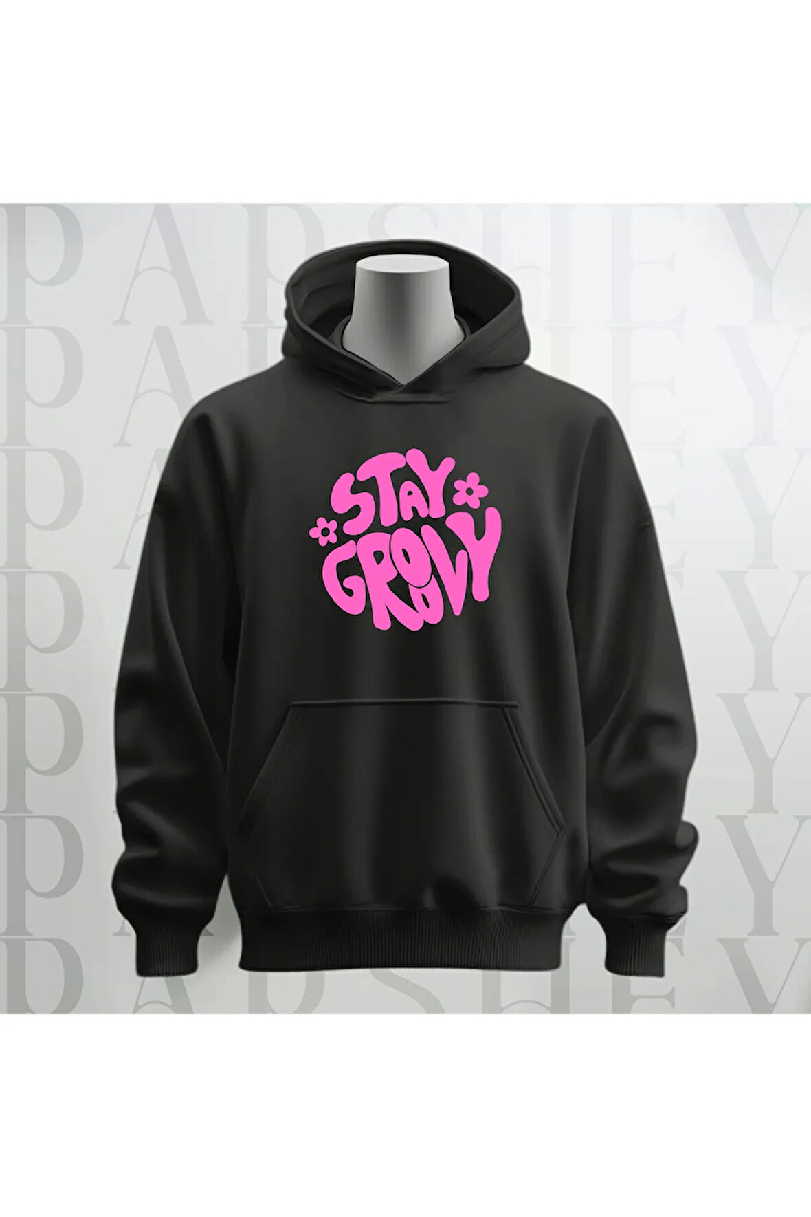 Stay Groovy Göğüs Baskılı Kapüşonlu Unisex Sweatshirt Hoodie Kalın Kumaş 3 İplik Şardonlu