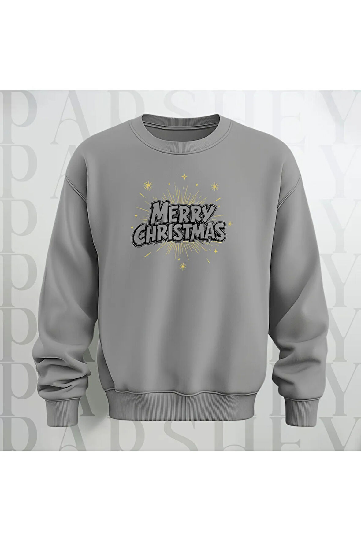 Mutlu Noeller Desenli Bisiklet Yaka Unisex Oversize Kalın Kumaş Sweatshirt 3 İplik Şardonlu