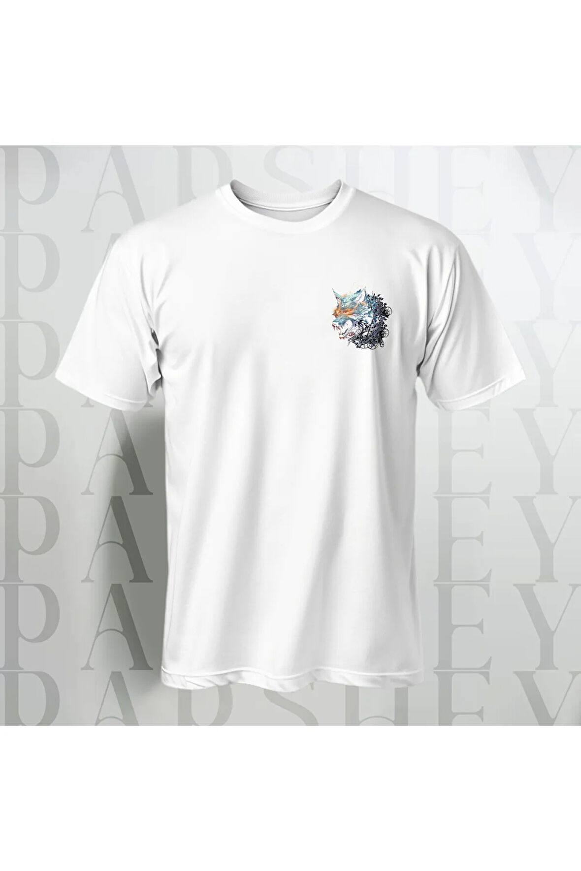 Hırçın Kurt Desenli Göğüs Baskılı Unisex Yarım Kollu Oversize T-Shirt Bisiklet Yaka %100 Pamuk