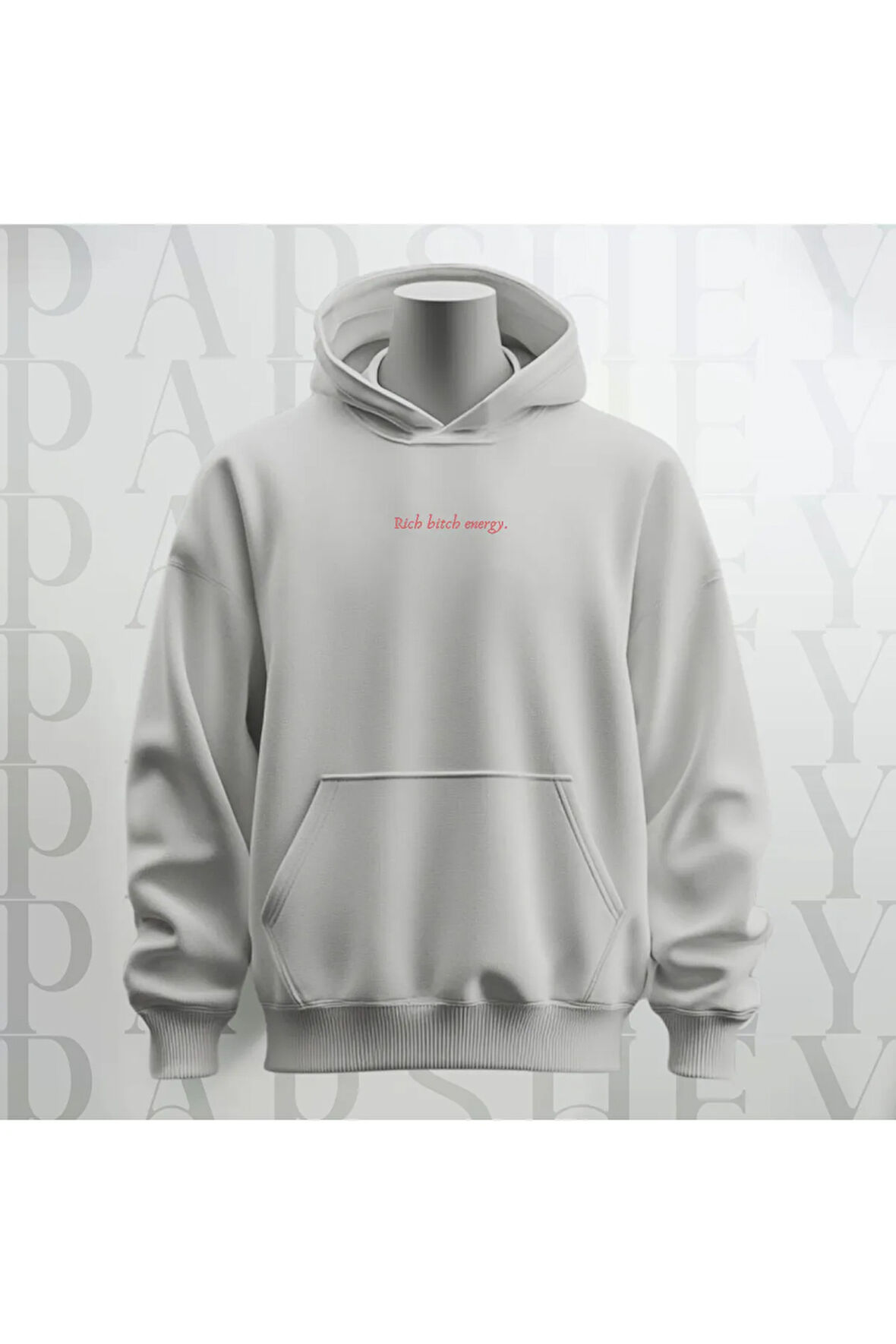 Rich Bitch Energy Yazı Göğüs Baskılı Kapüşonlu Unisex Sweatshirt Hoodie Kalın Kumaş 3 İplik Şardonlu