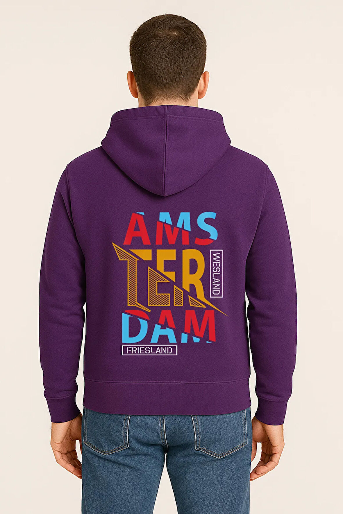Amsterdam Renkli Baskılı Oversize Hoodie – Unisex Sokak Modası Kapüşonlu Sweatshirt