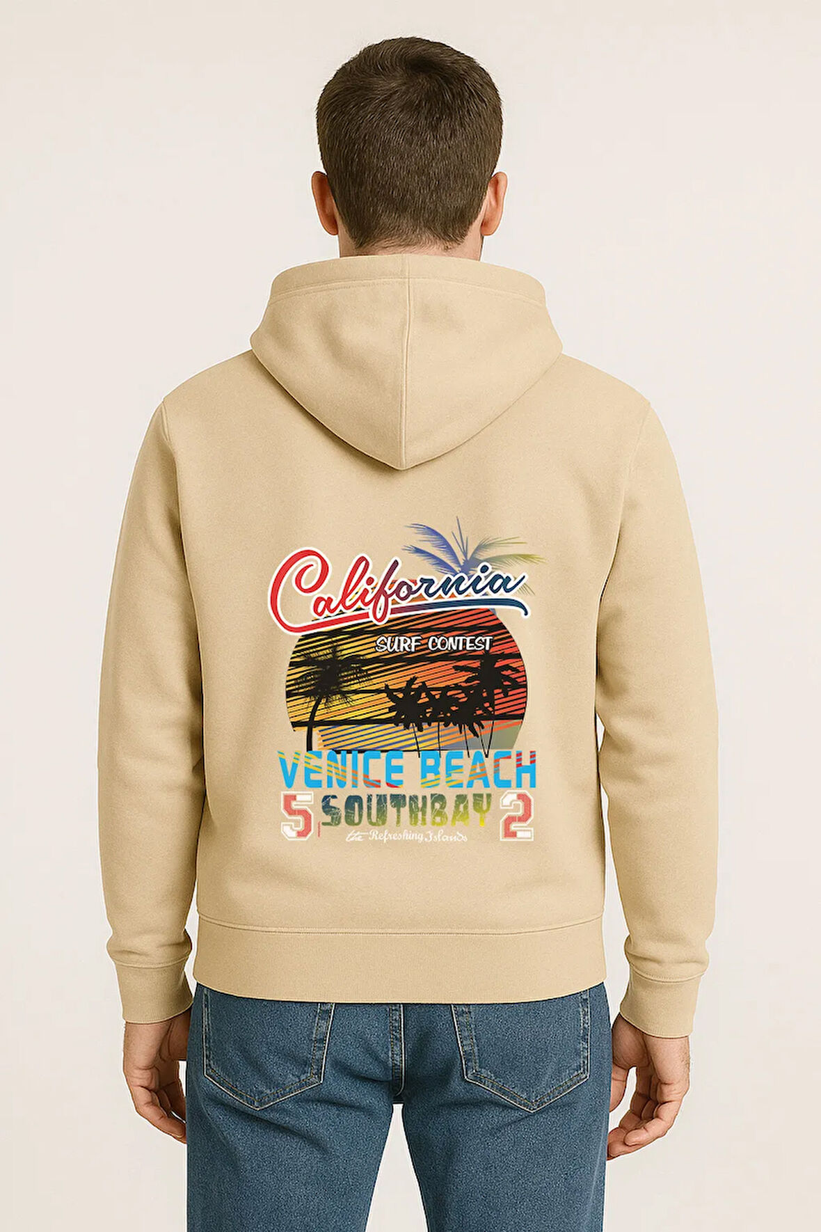 California Venice Beach Baskılı Oversize Hoodie – Retro Surf Tarzı Unisex Kapüşonlu