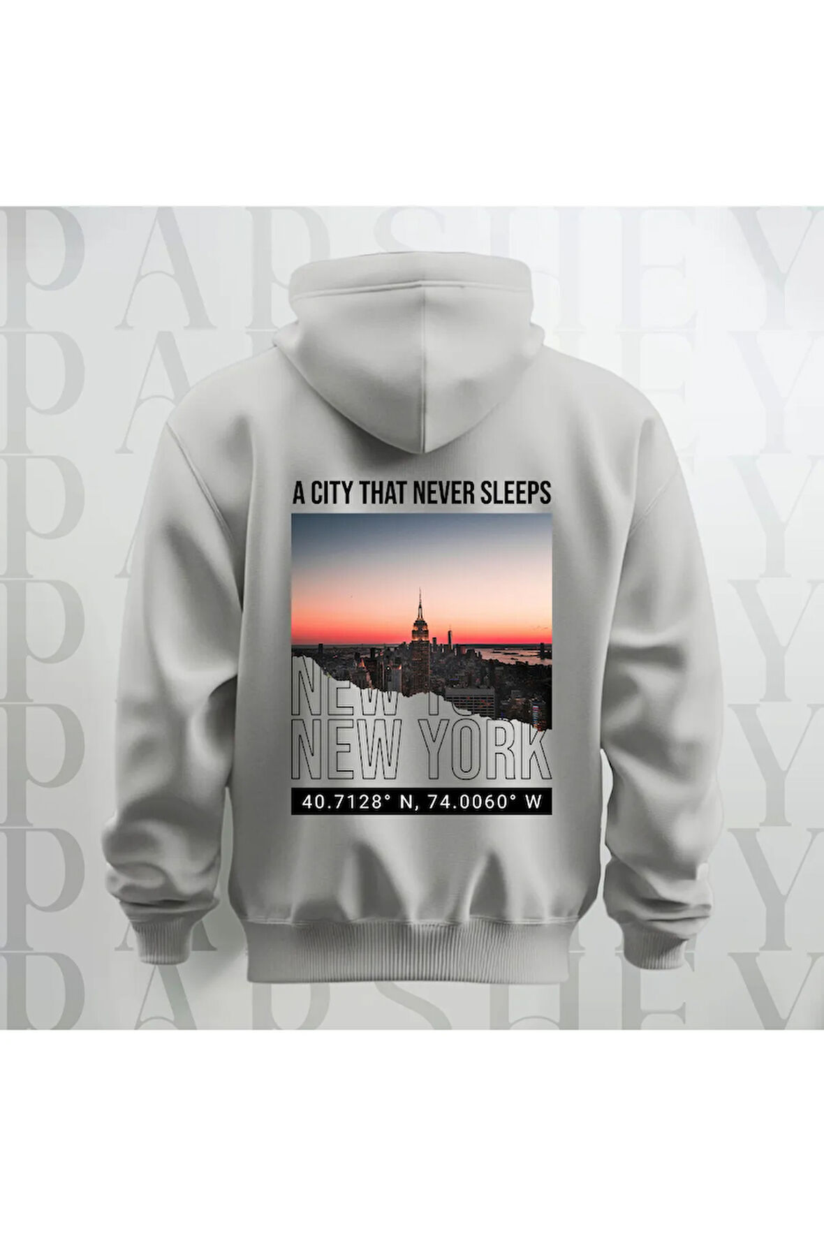 Uyumayan Şehir New York Baskılı Kapüşonlu Oversize Sweatshirt Hoodie Kalın Kumaş 3 İplik Şardonlu