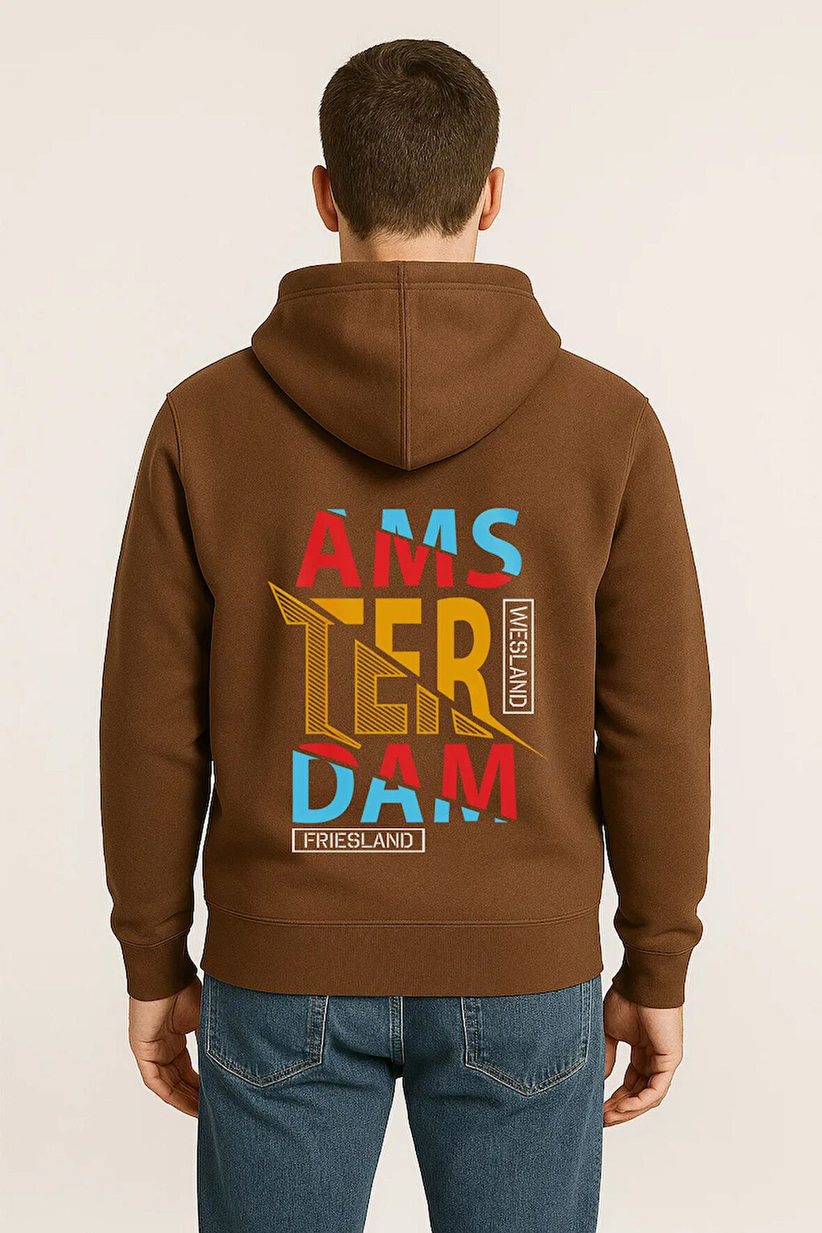 Amsterdam Renkli Baskılı Oversize Hoodie – Unisex Sokak Modası Kapüşonlu Sweatshirt