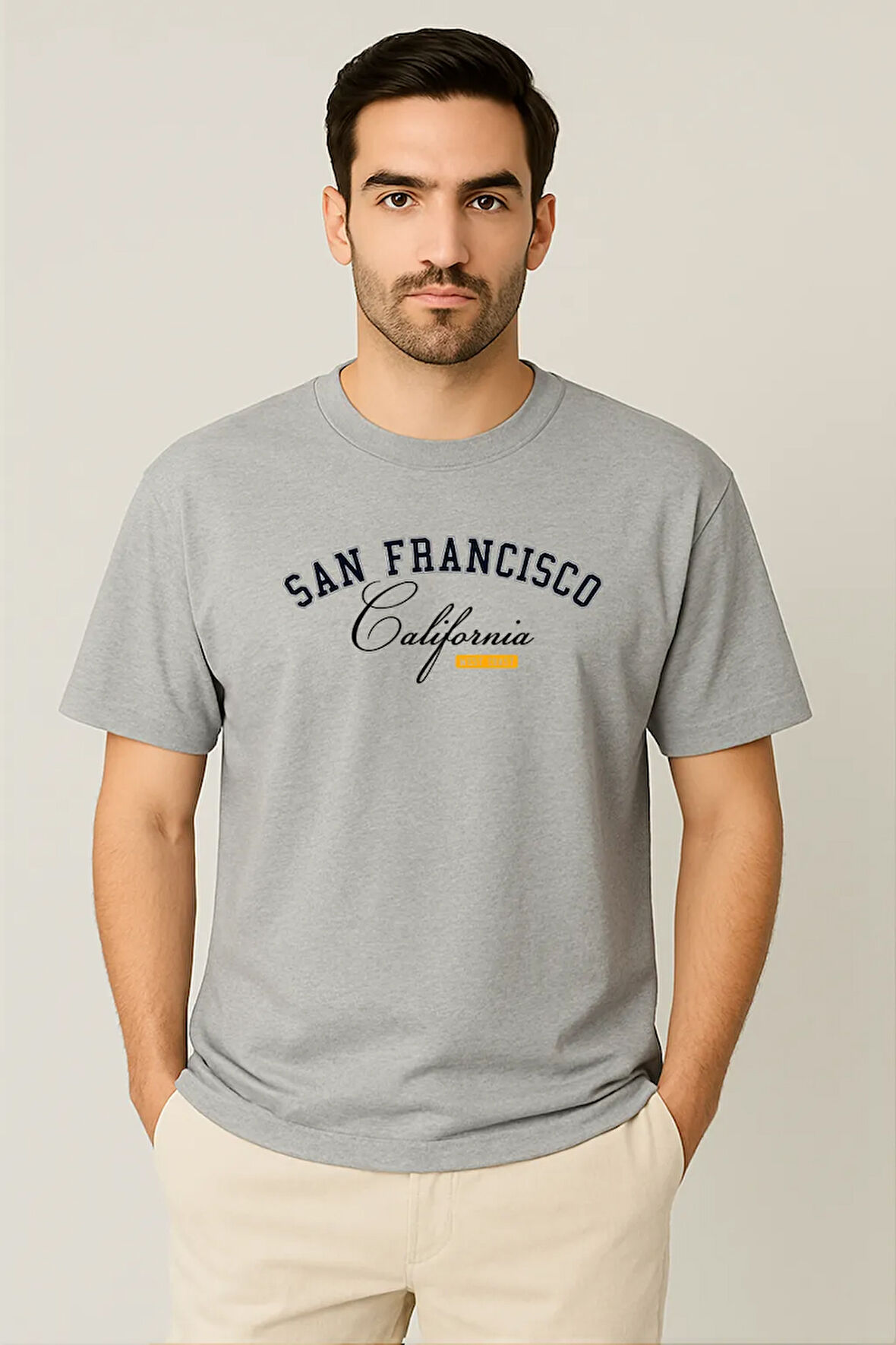 Erkek - Kadın %100 Pamuk San Francisco Baskılı Yarım Kollu Bisiklet Yaka T-Shirt