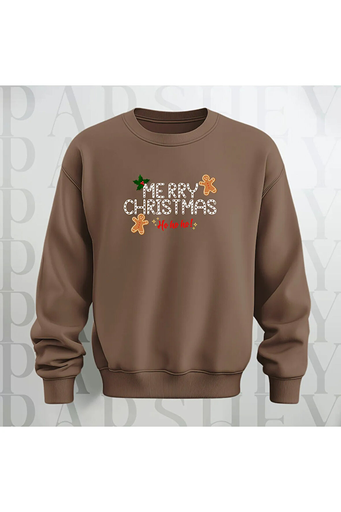 Merry Christmas Desenli Bisiklet Yaka Unisex Oversize Sweatshirt 3 İplik Şardonlu