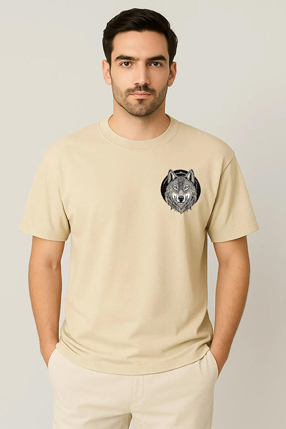 Kurt Desenli Unisex Yarım Kollu Bisiklet Yaka %100 Pamuk Oversize T-shirt