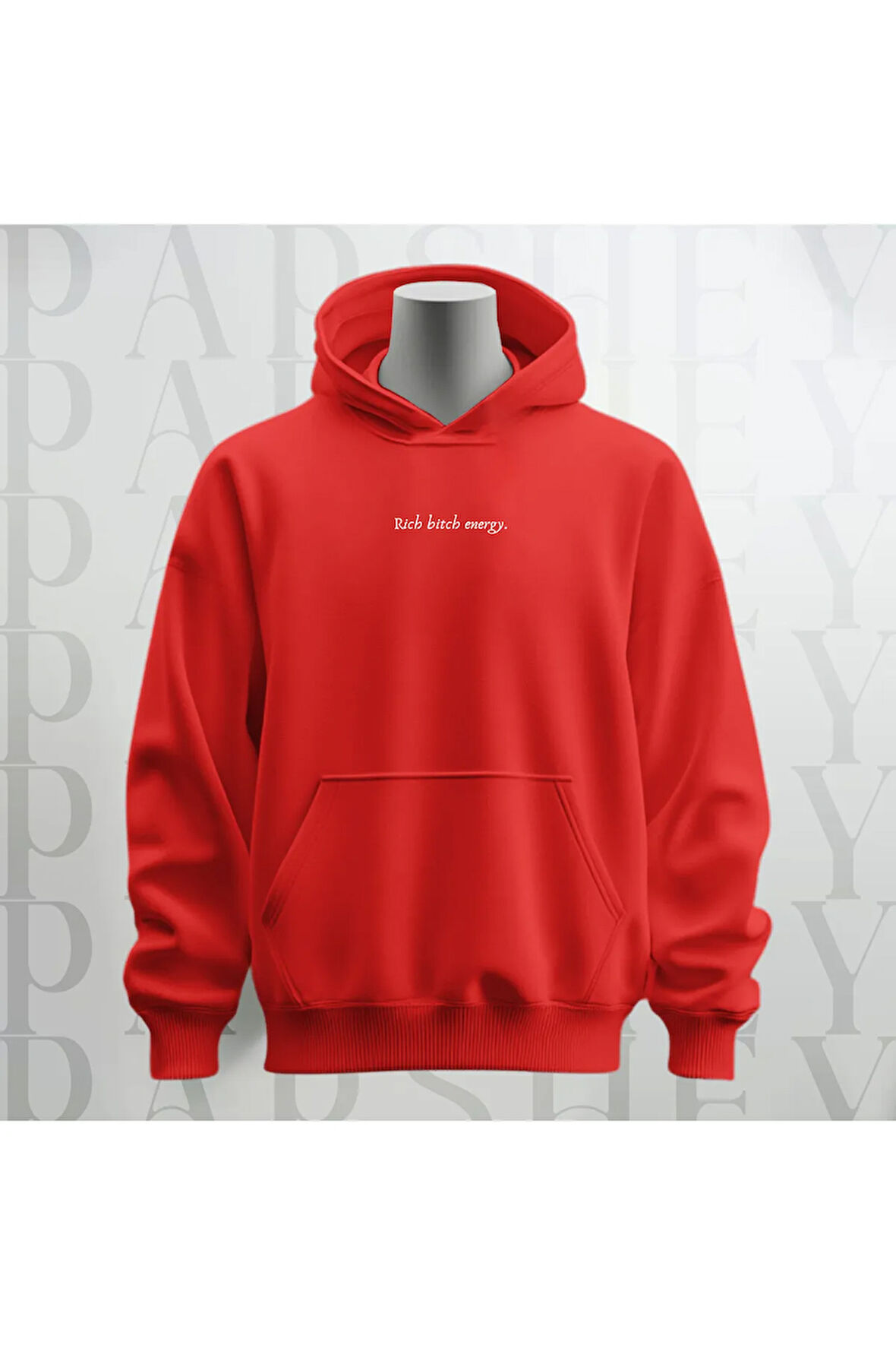 Rich Bitch Energy Yazı Göğüs Baskılı Kapüşonlu Unisex Sweatshirt Hoodie Kalın Kumaş 3 İplik Şardonlu