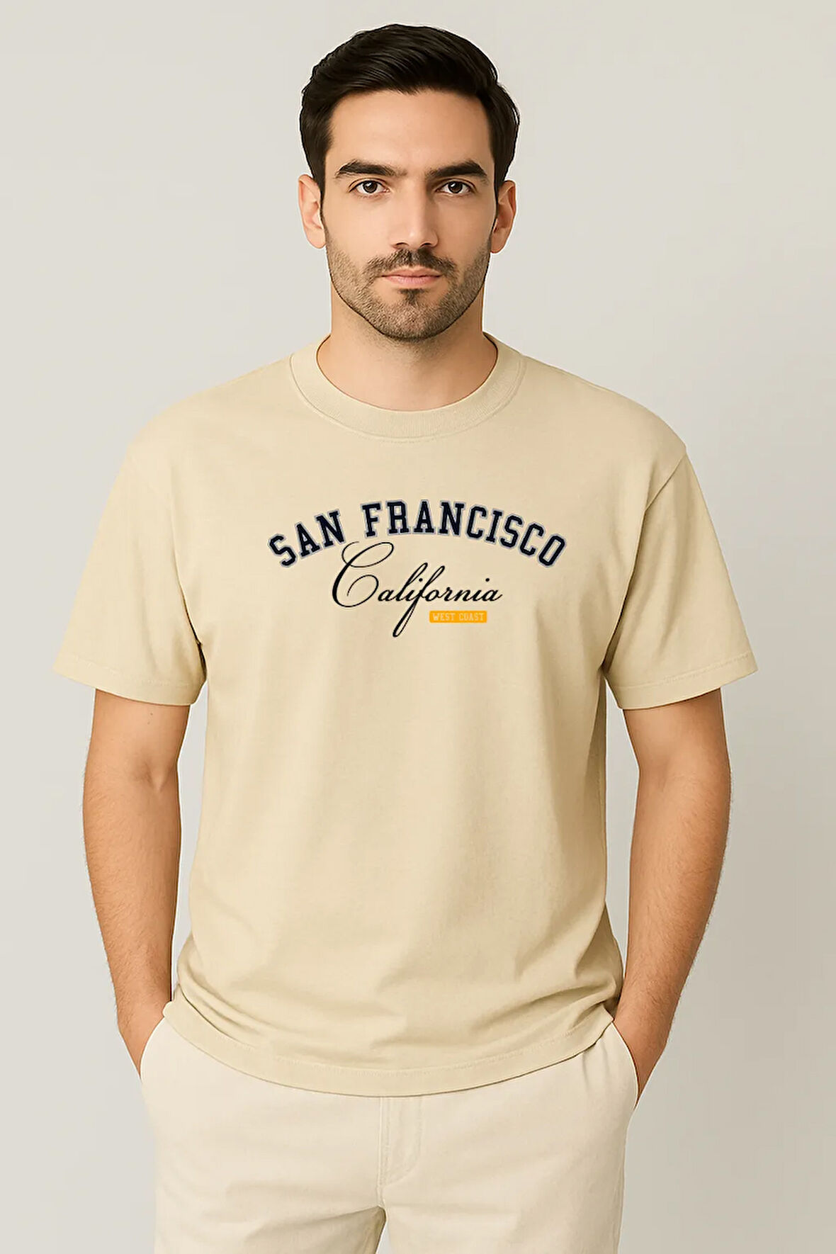 Erkek - Kadın %100 Pamuk San Francisco Baskılı Yarım Kollu Bisiklet Yaka T-Shirt