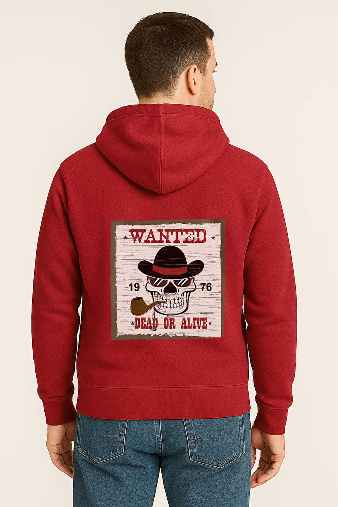 Wanted Dead or Alive Baskılı Oversize Hoodie – Retro Kovboy Tarzı Unisex Kapüşonlu Sweatshirt